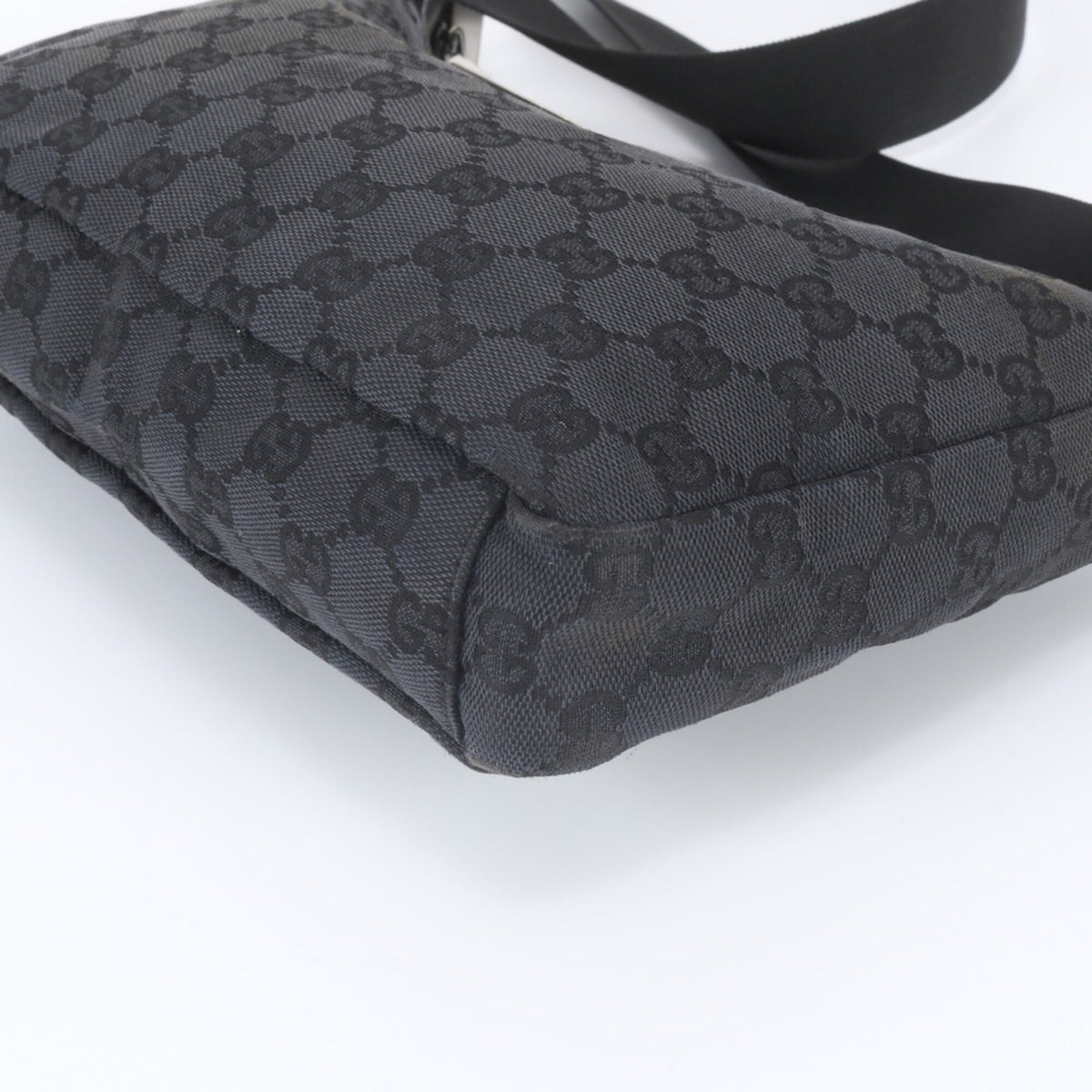 Gucci Black Leather Canvas Crossbody Bag Shoulder Bag (Pre-Owned)