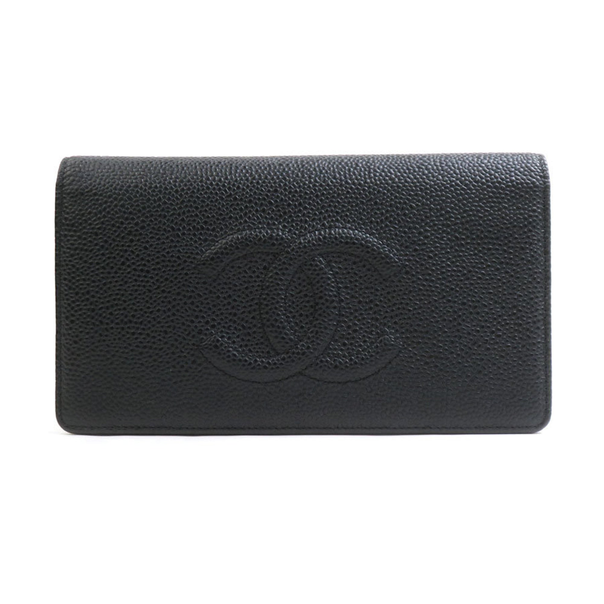Chanel Black Canvas Leather Long Wallet (Bi-Fold) (Pre-Owned)