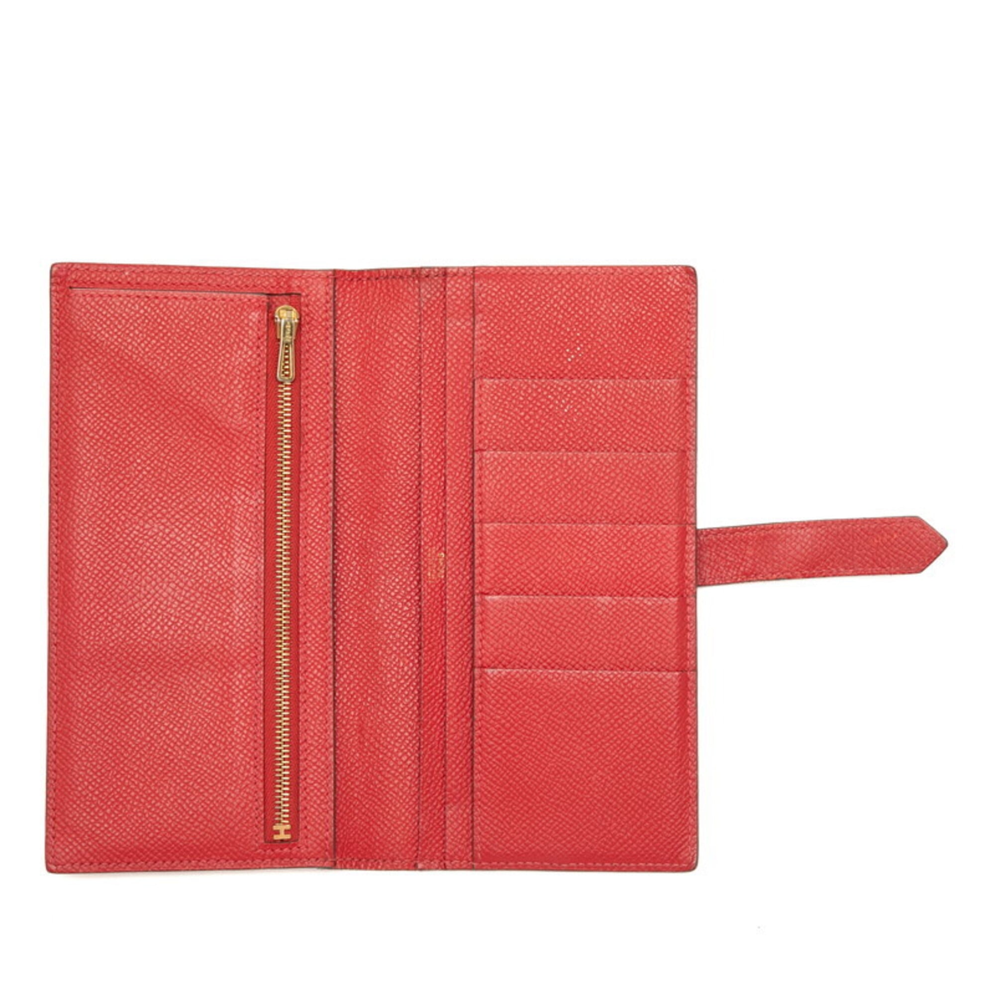 Hermes Red Color Soufre Epsom Leather Long Wallet (Bi-Fold) (Pre-Owned)