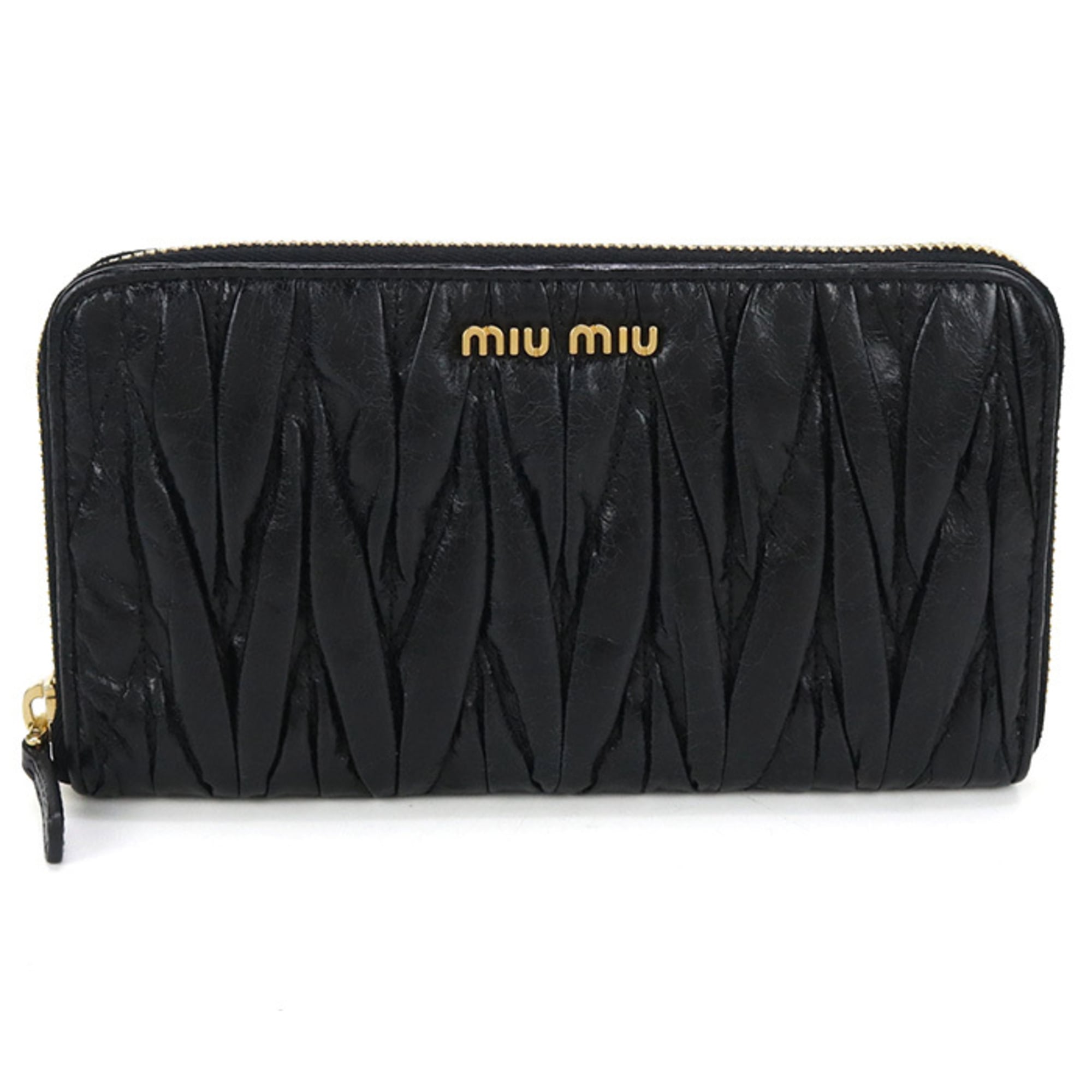 Miu Miu Matelasse Black Leather Long Wallet (Bi-Fold) (Pre-Owned)