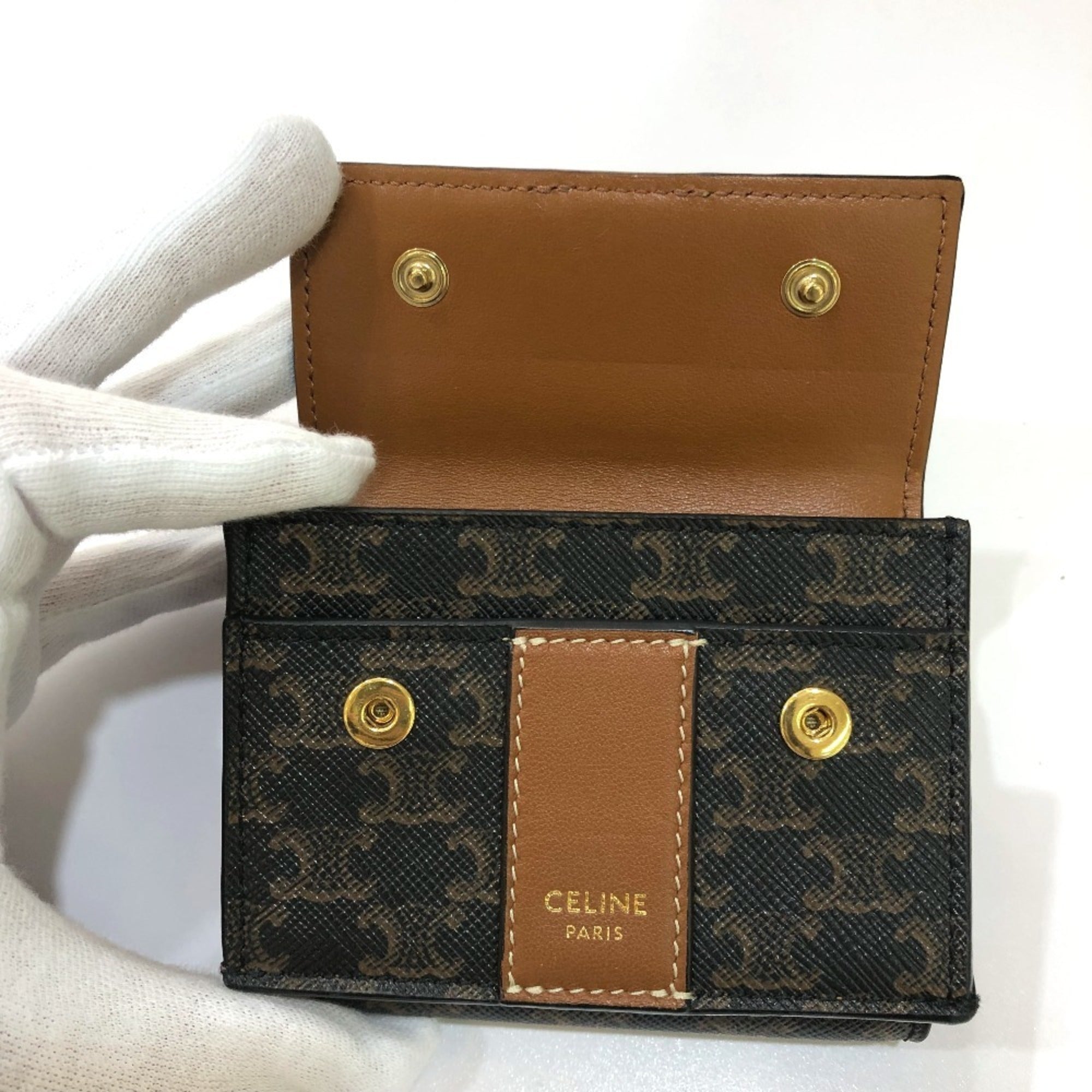 Celine Brown Dark Brown Pvc Leather Wallet (Tri-Fold) (Pre-Owned)