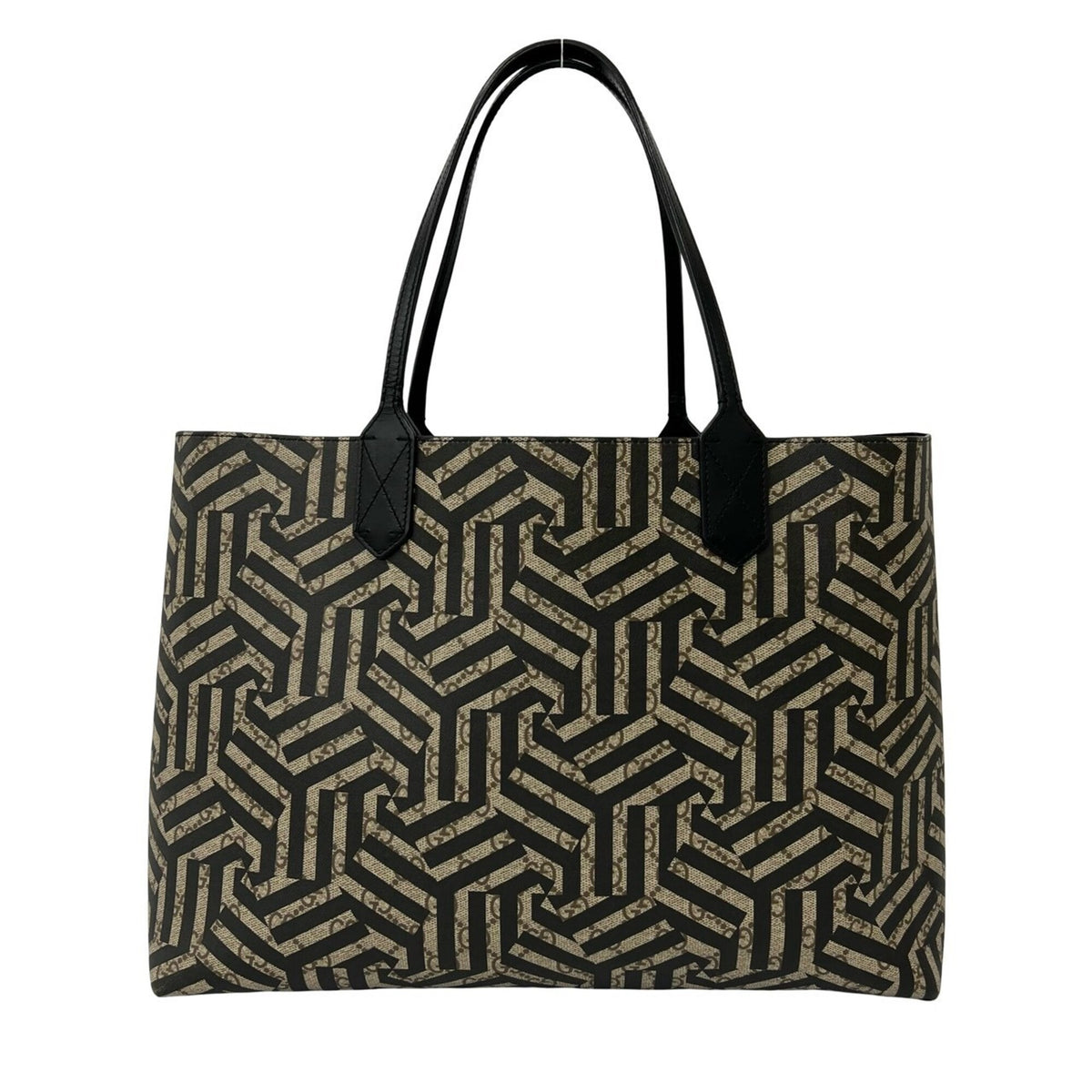 Gucci Black Brown Leather Elastane Tote Bag (Pre-Owned)