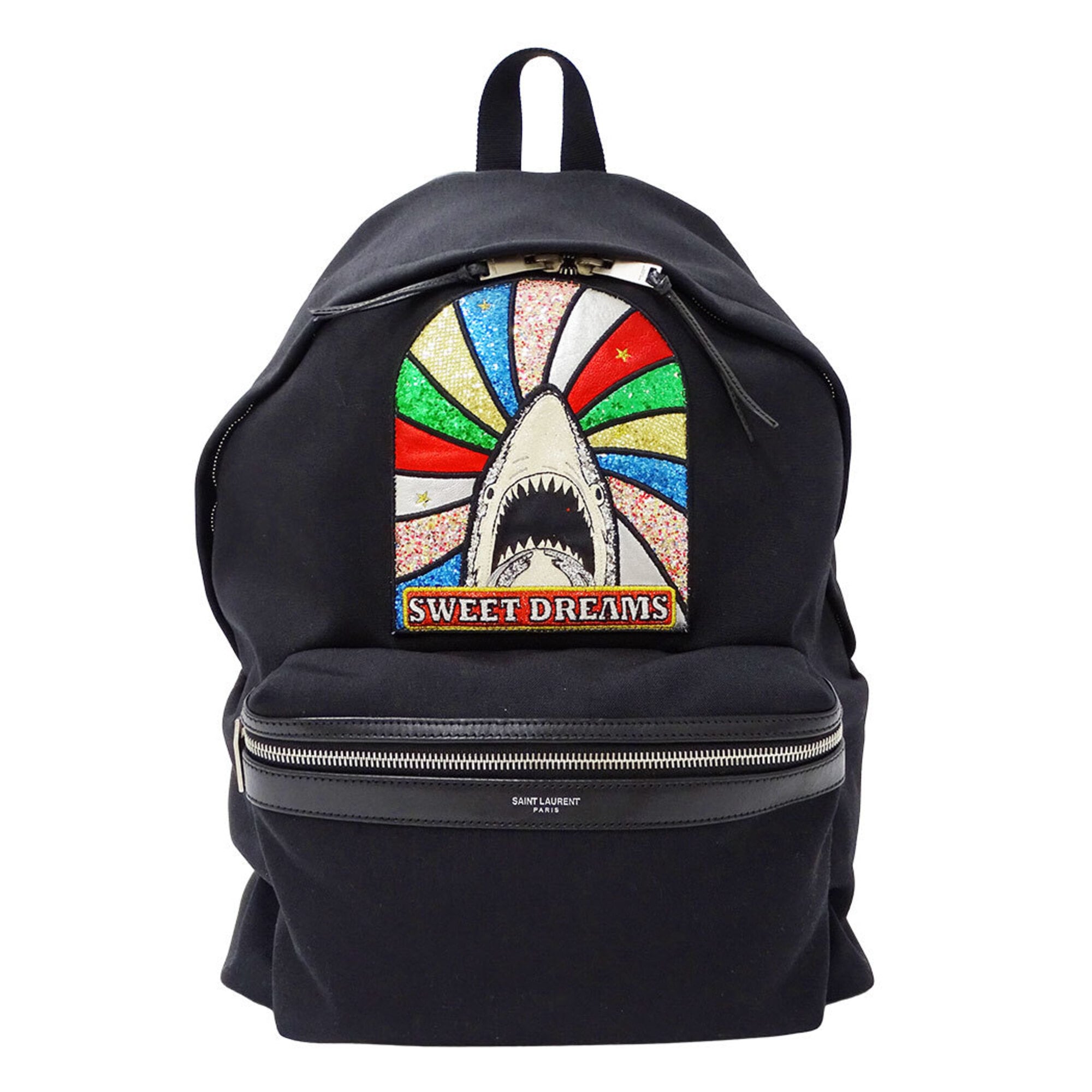Saint Laurent Black Multi-Color Canvas Handbag (Pre-Owned)