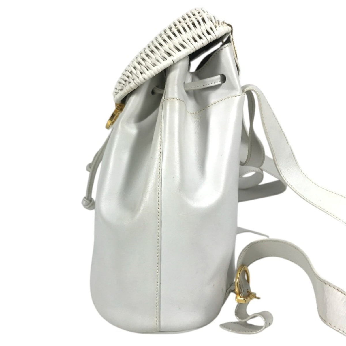 Salvatore Ferragamo Gancini White Straw Leather Backpack (Pre-Owned)
