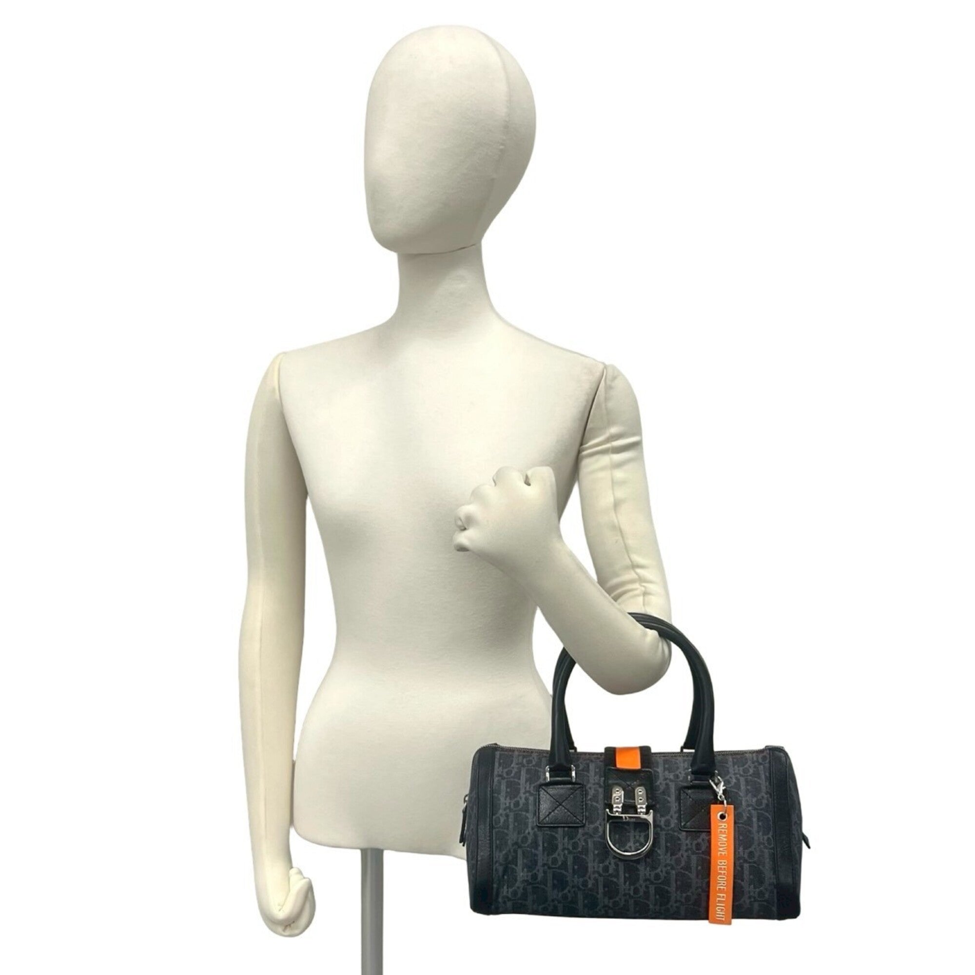 Christian Dior Black Navy Orange Denim Leather Handbag (Pre-Owned)