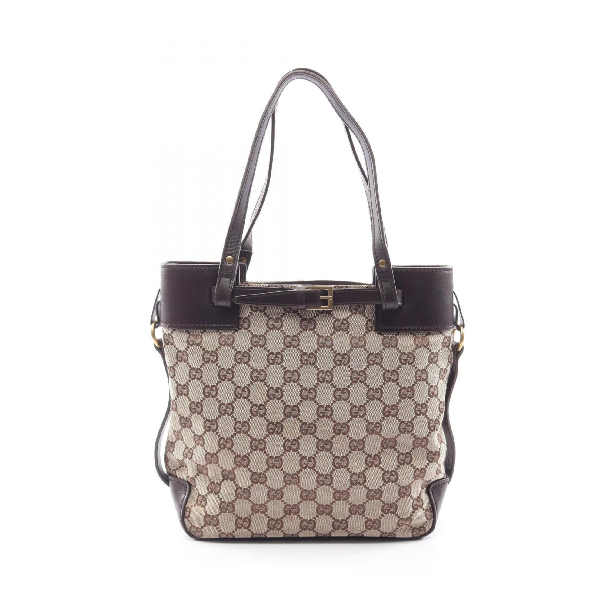 Gucci Beige Brown Canvas Leather Handbag Tote Bag (Pre-Owned)