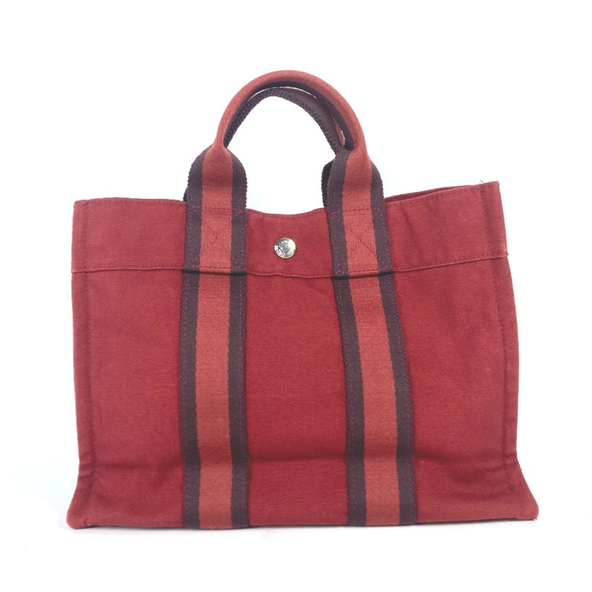Hermes Red Color Canvas Handbag Tote Bag (Pre-Owned)