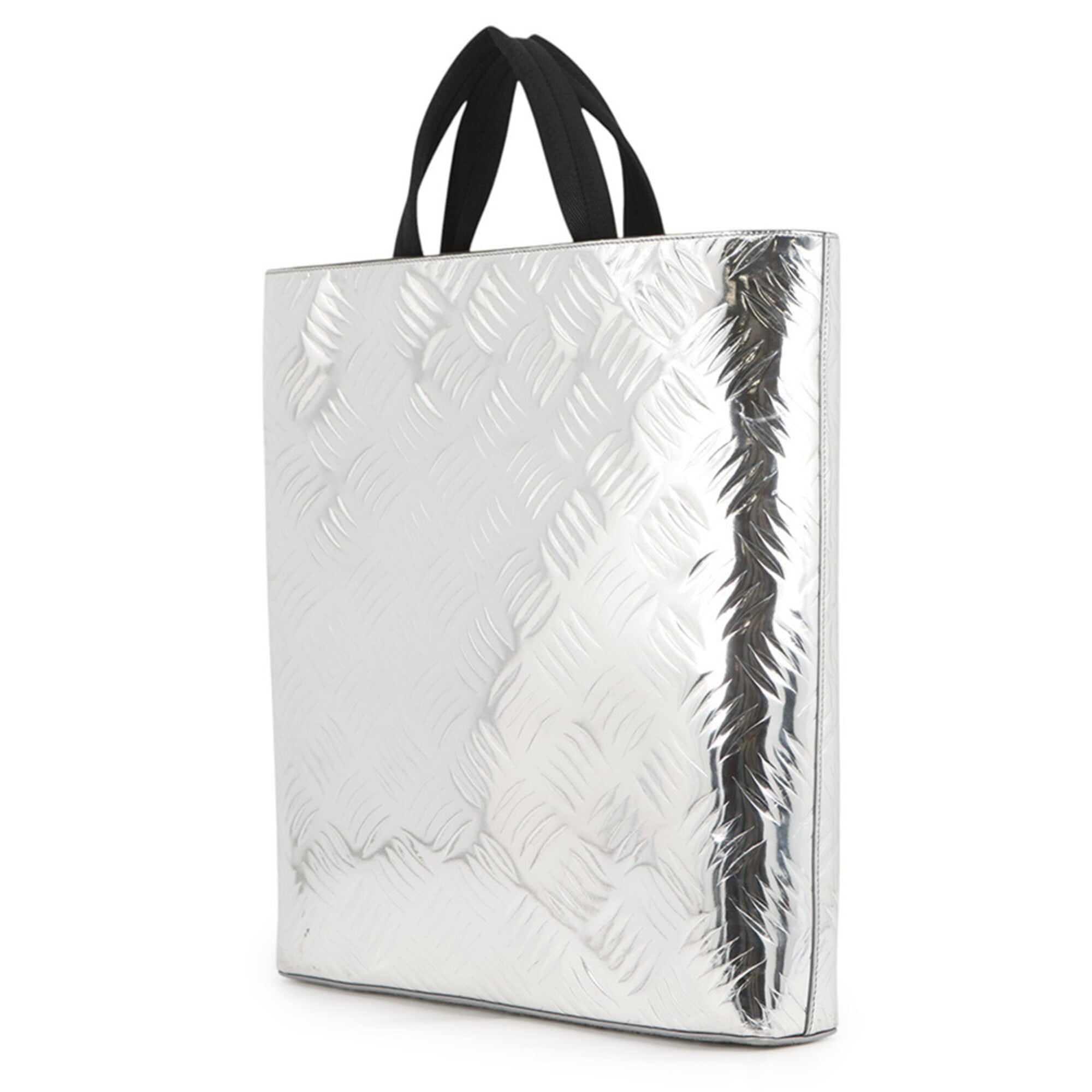 Prada Silver Canvas Leather Handbag Shopping Bag Tote Bag (Pre-Owned)