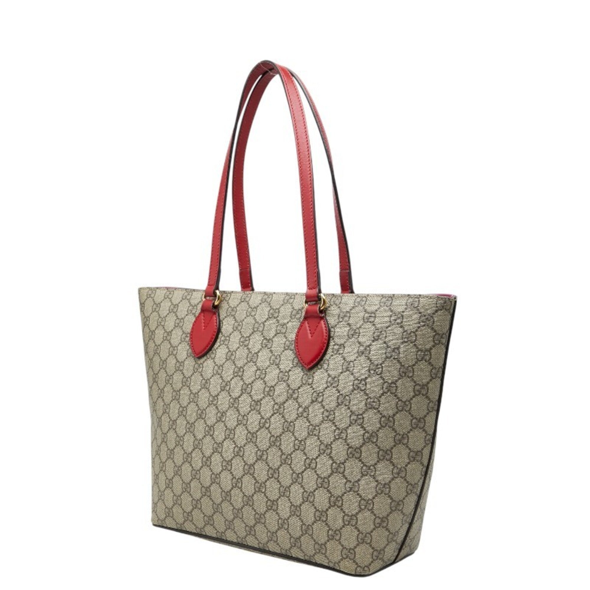 Gucci Beige Pink Red Color Pvc Leather Tote Bag (Pre-Owned)