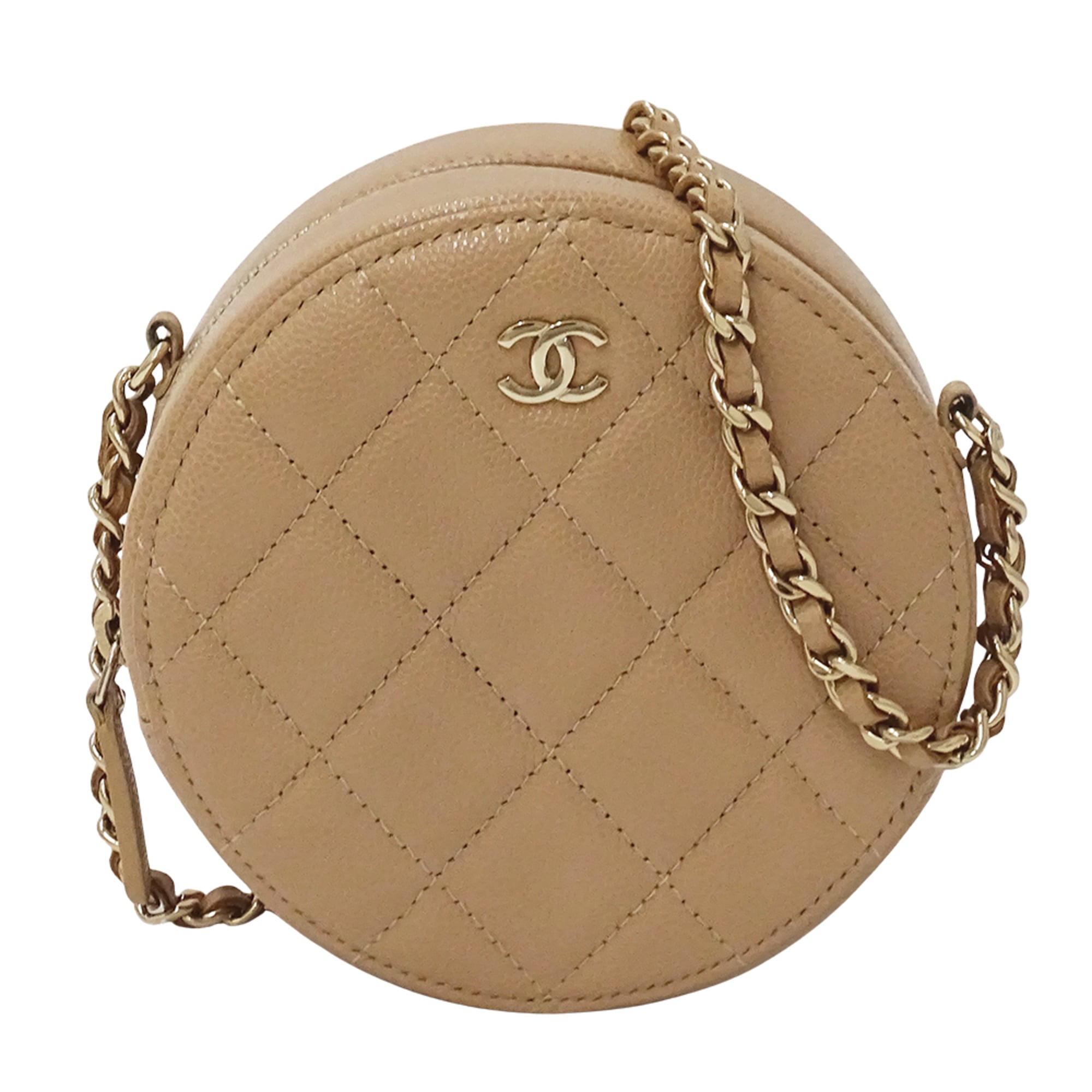 Chanel Beige Grained Calfskin Handbag Shoulder Bag (Pre-Owned)
