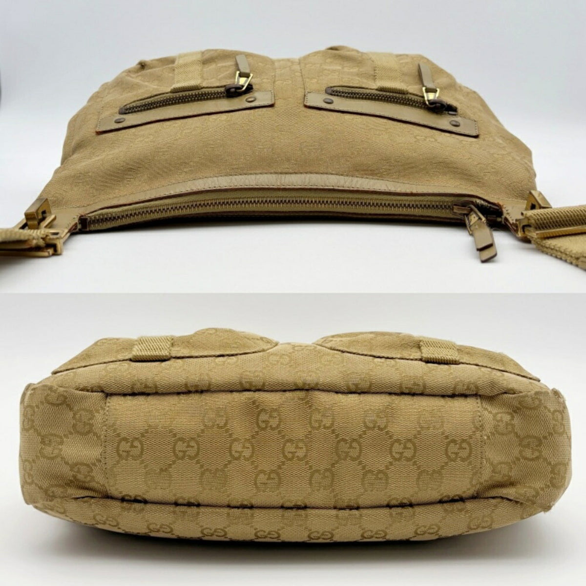 Gucci Gg Canvas Beige Gg Canvas Leather Shoulder Bag (Pre-Owned)