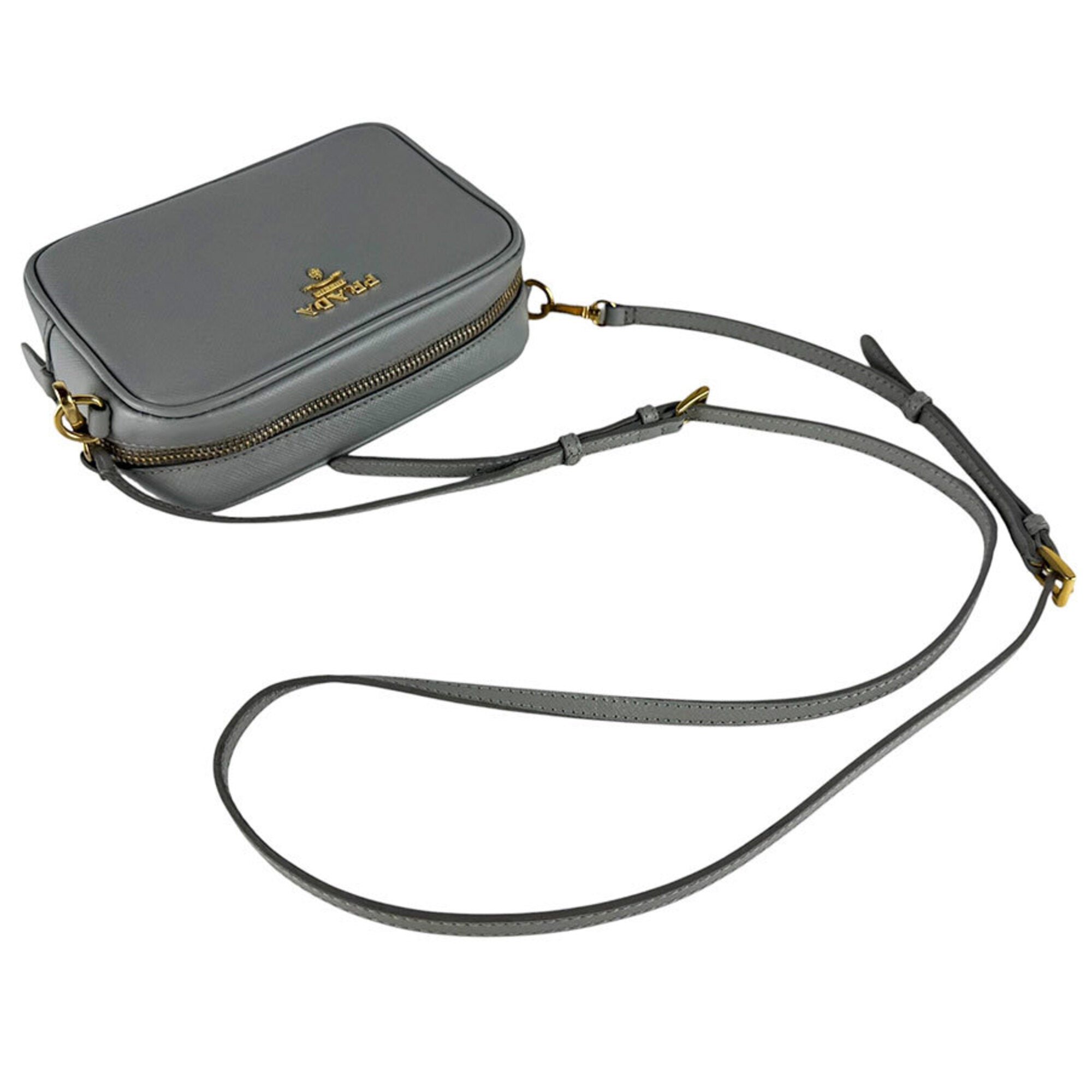 Prada Gray Leather Shoulder Bag (Pre-Owned)