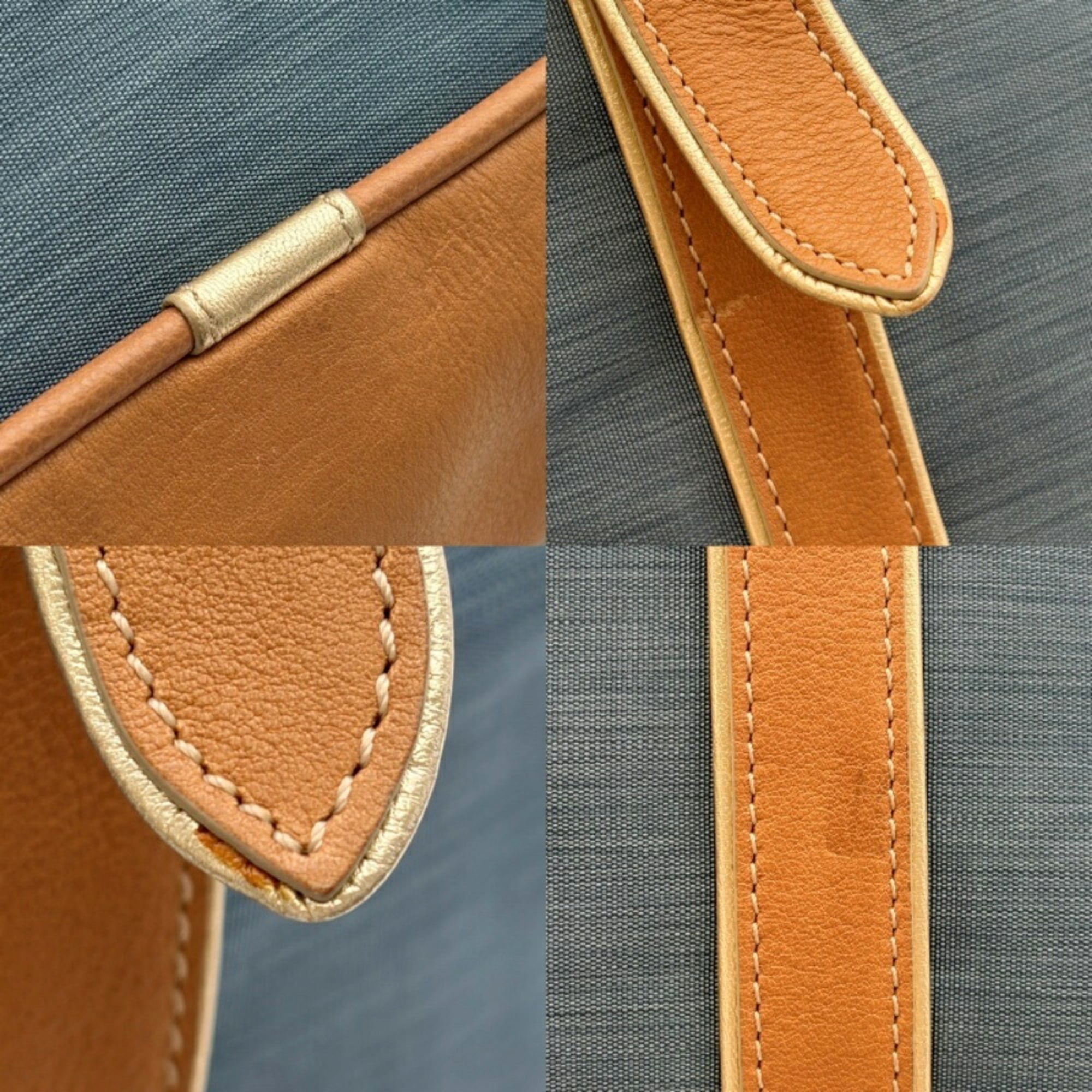 Loewe Beige Blue Nylon Leather Boston Bag Tote Bag (Pre-Owned)
