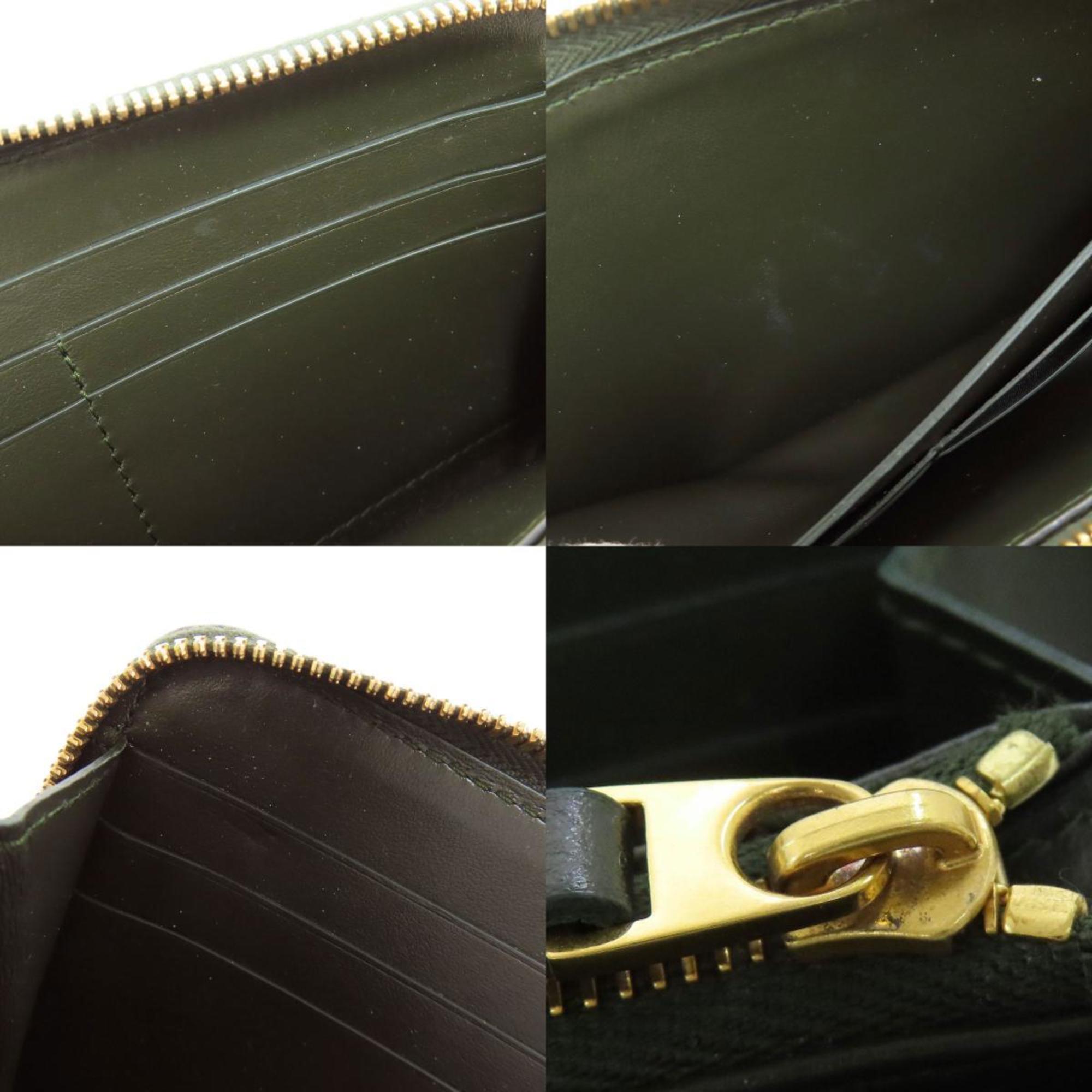 Bottega Veneta Intrecciato Dark Green Leather Long Wallet (Bi-Fold) (Pre-Owned)