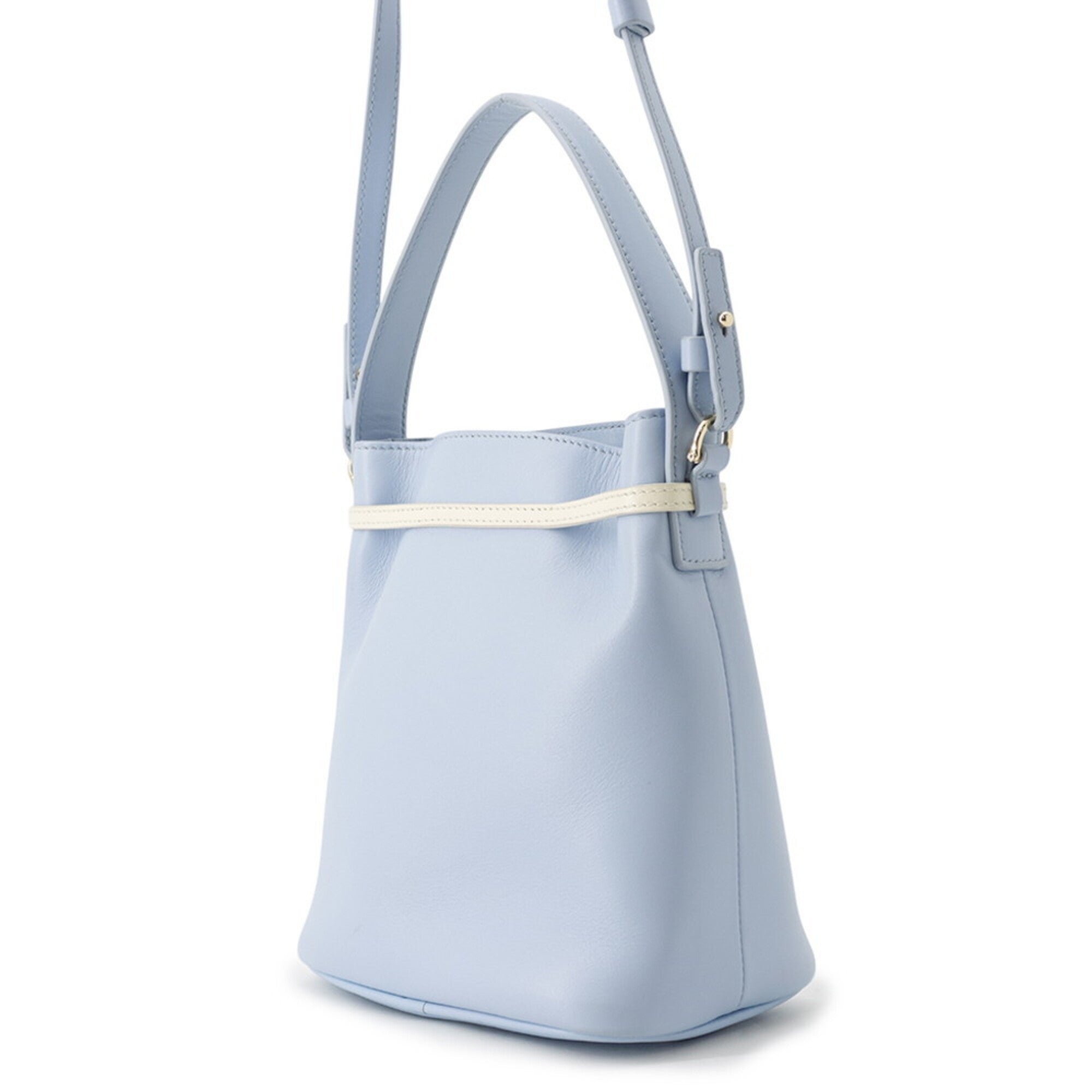 Salvatore Ferragamo Ivory Sky Blue Leather Handbag (Pre-Owned)