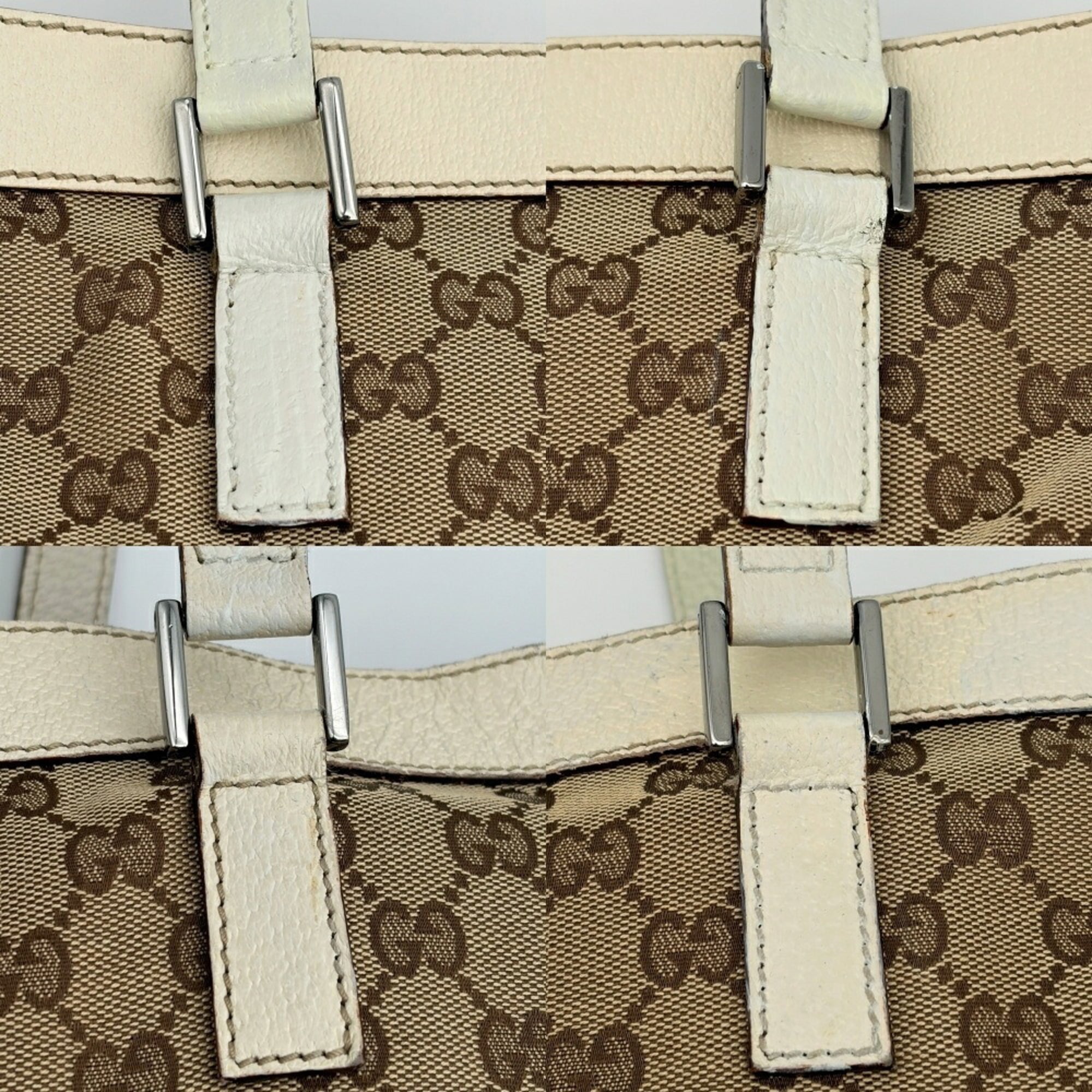 Gucci Beige Ivory Gg Canvas Leather Tote Bag (Pre-Owned)