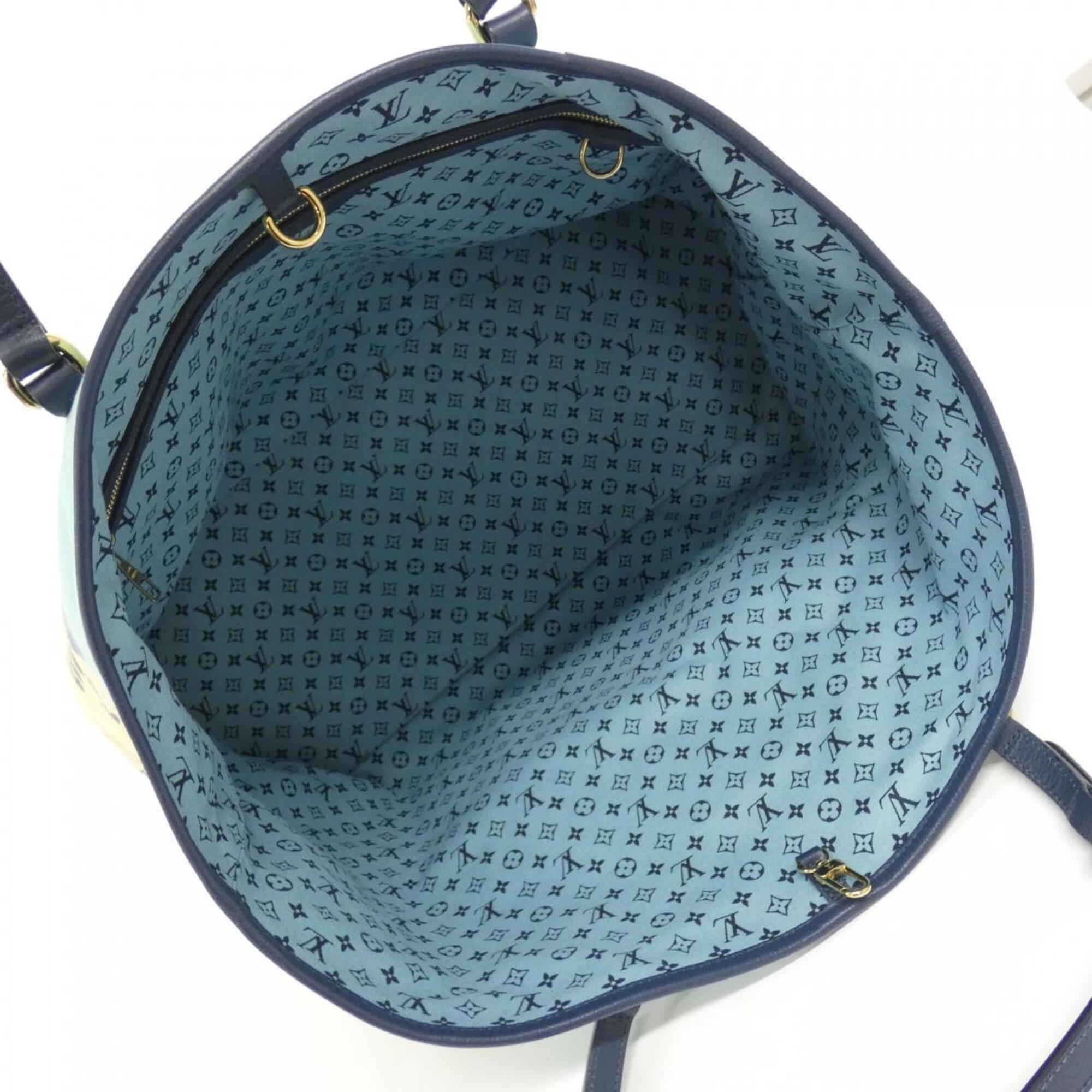 Louis Vuitton Beige Light Blue Canvas Handbag (Pre-Owned)