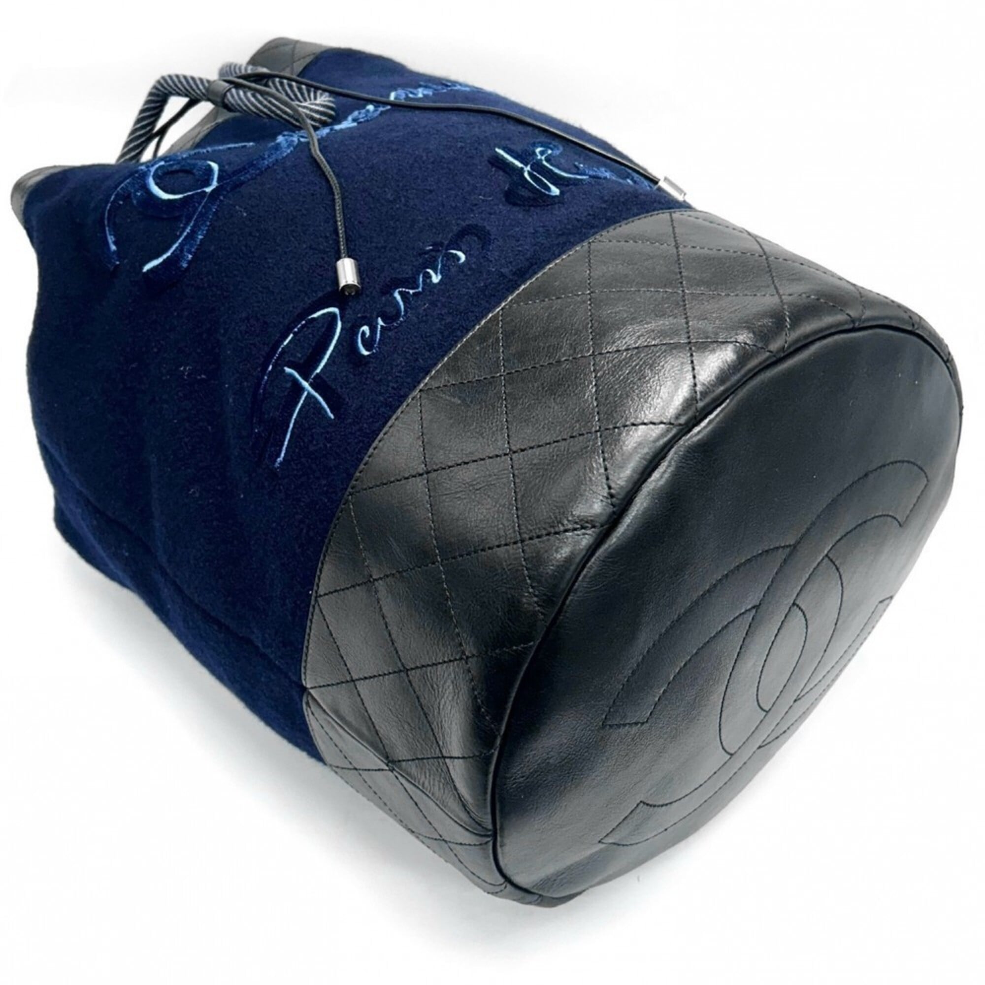 Chanel Navy Wool Leather Shoulder Bag (Pre-Owned)