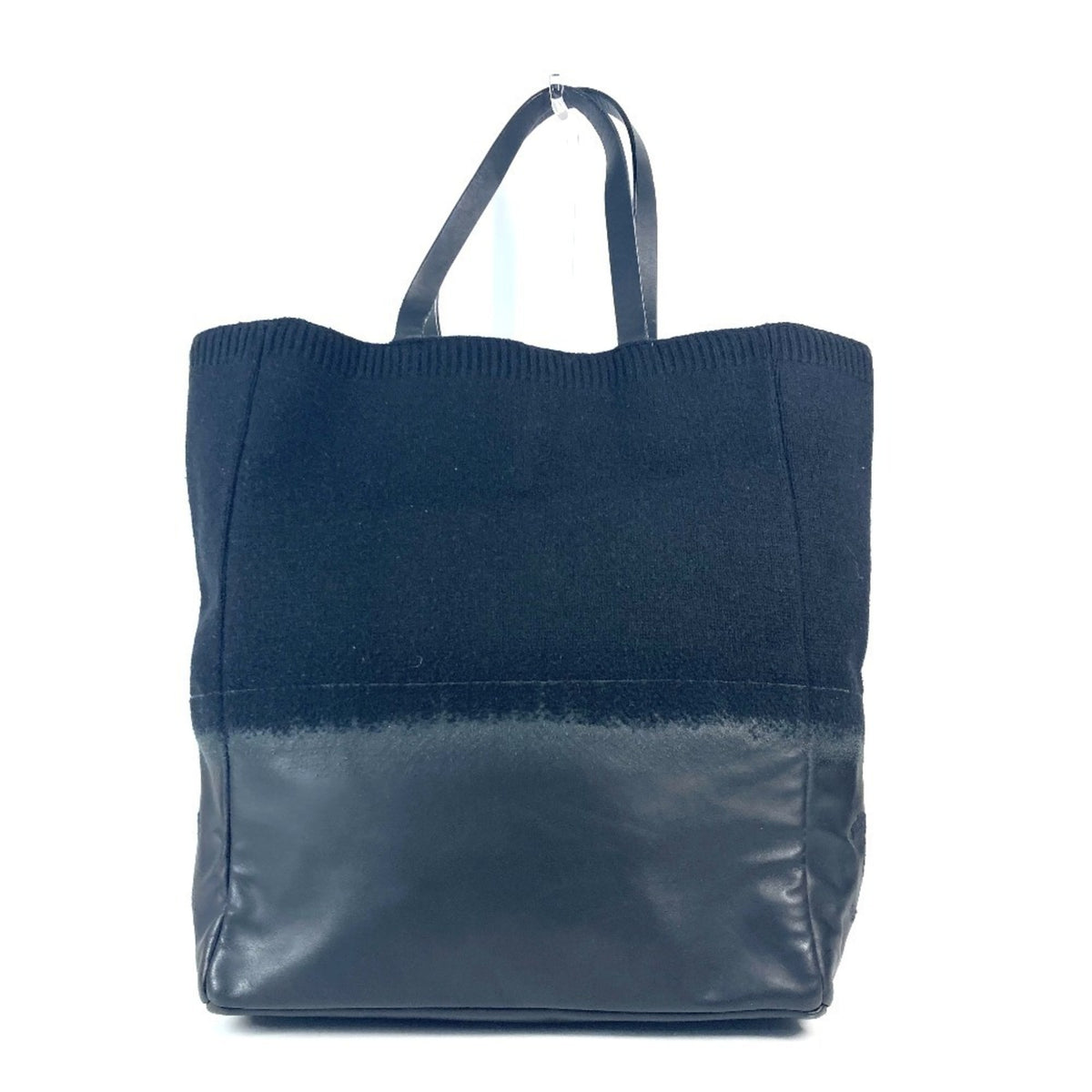 Chanel Black Knit Leather Shoulder Bag Tote Bag (Pre-Owned)