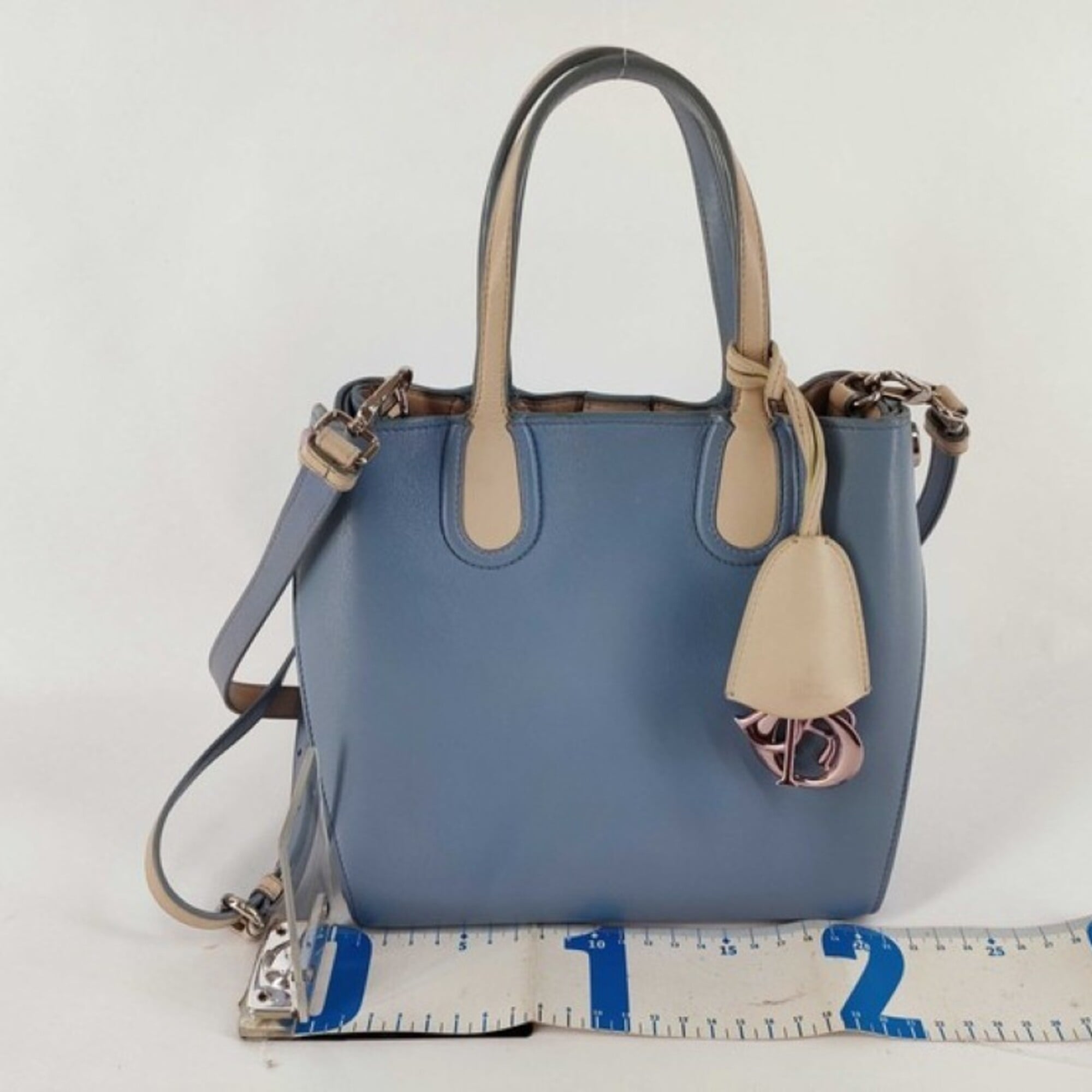 Christian Dior Beige Blue Leather Handbag Shoulder Bag (Pre-Owned)