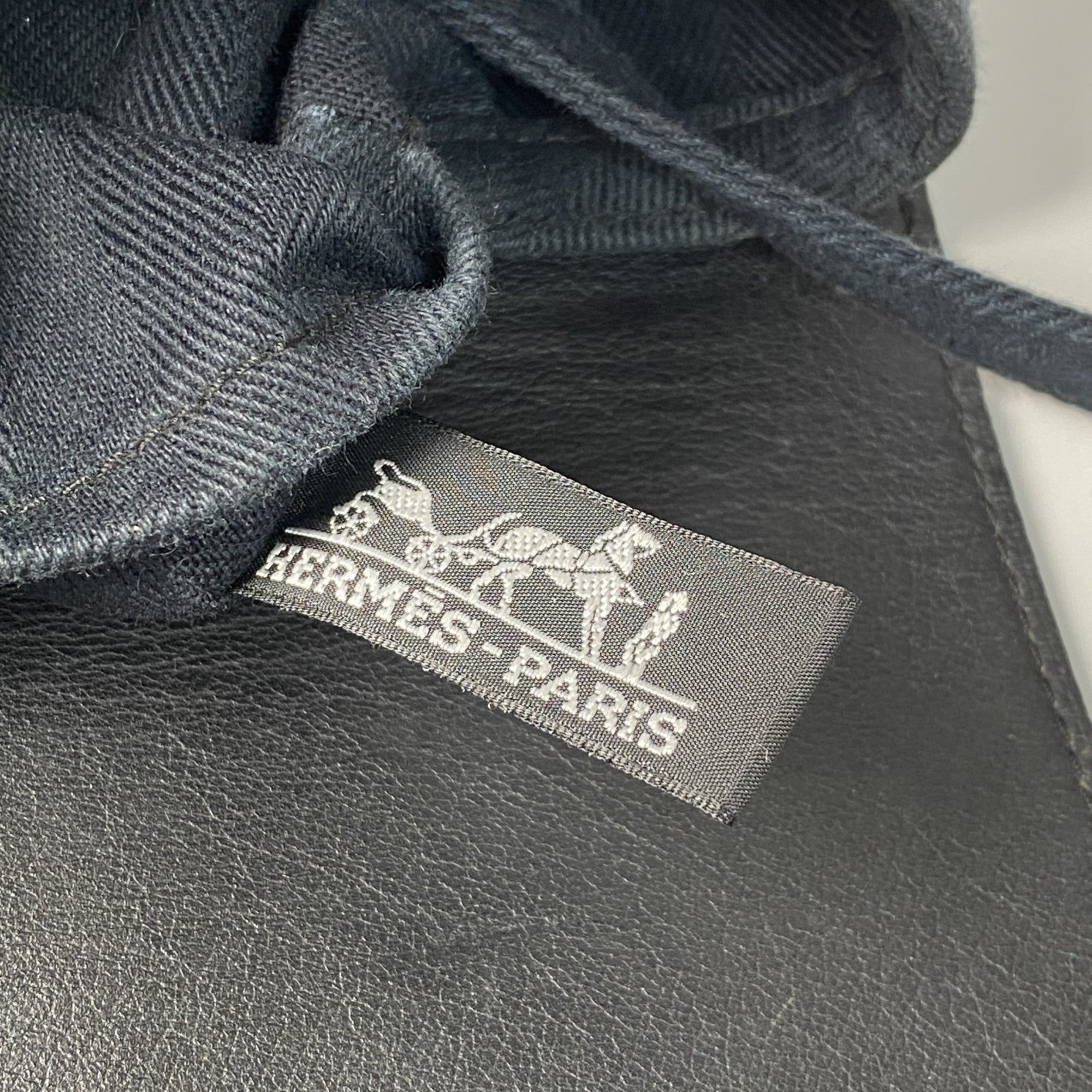 Hermes Black Navy Canvas Leather Tote Bag (Pre-Owned)