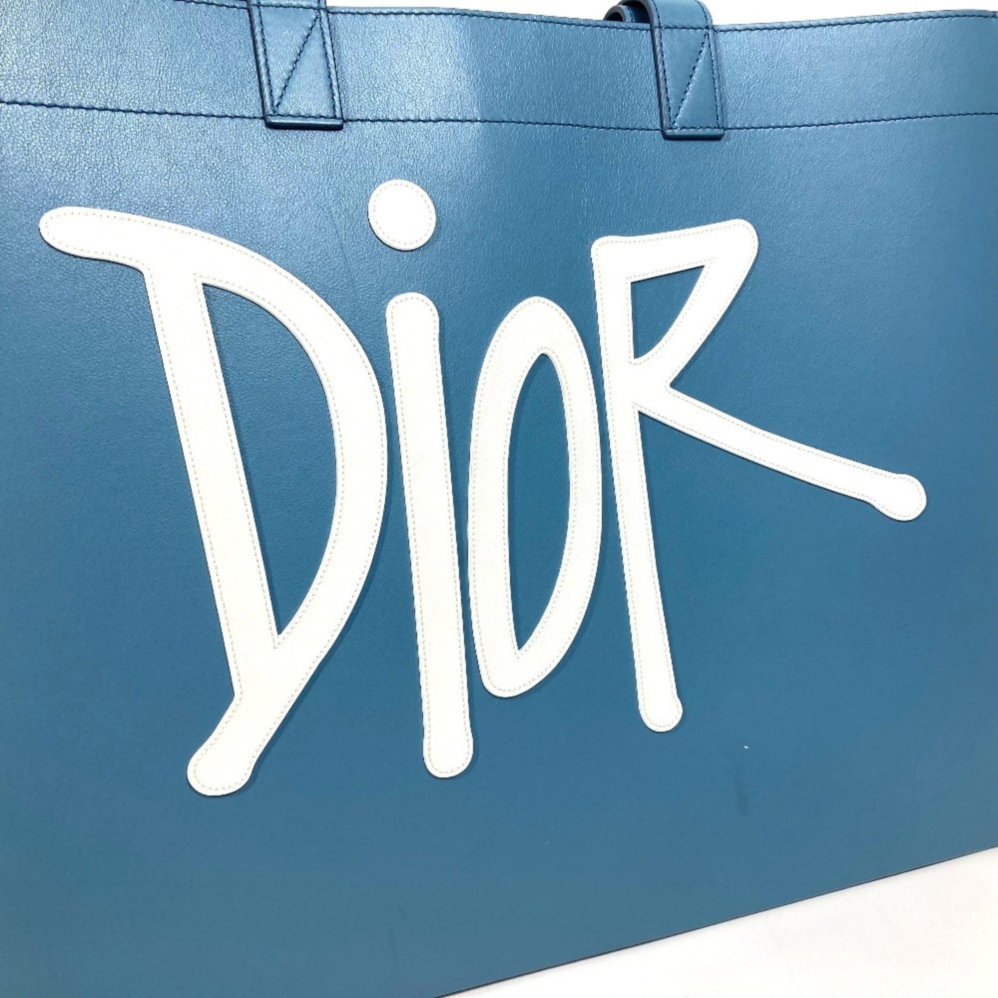 Christian Dior Blue Leather Handbag Tote Bag (Pre-Owned)