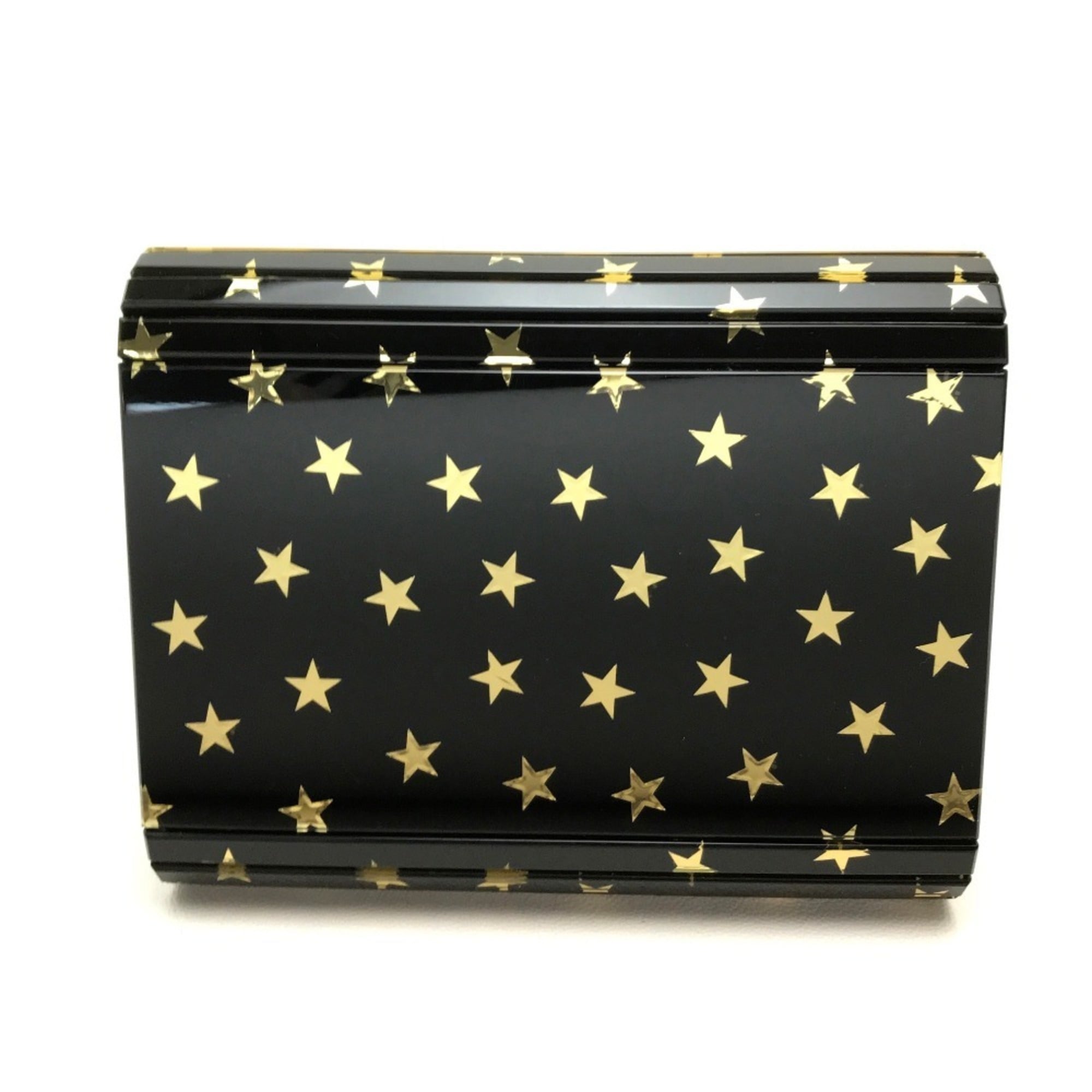 Jimmy Choo Black Gold Leather Plastic Clutch Bag Pochette Shoulder Bag (Pre-Owned)