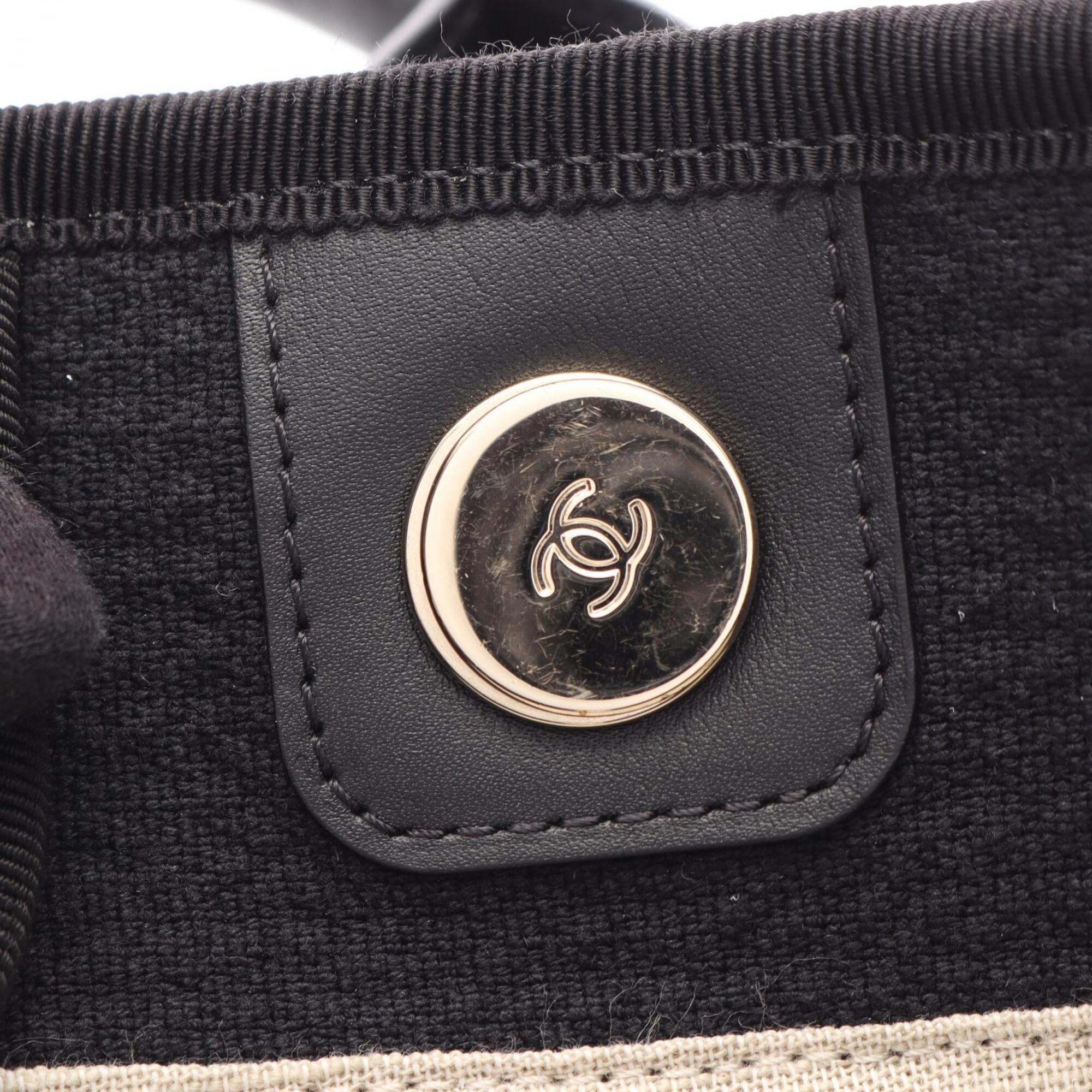 Chanel Black Canvas Leather Handbag Pouch Tote Bag (Pre-Owned)