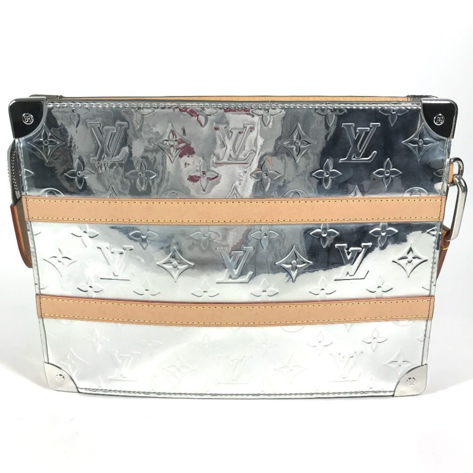 Louis Vuitton Silver Leather Clutch Bag Handbag Pochette Pouch (Pre-Owned)