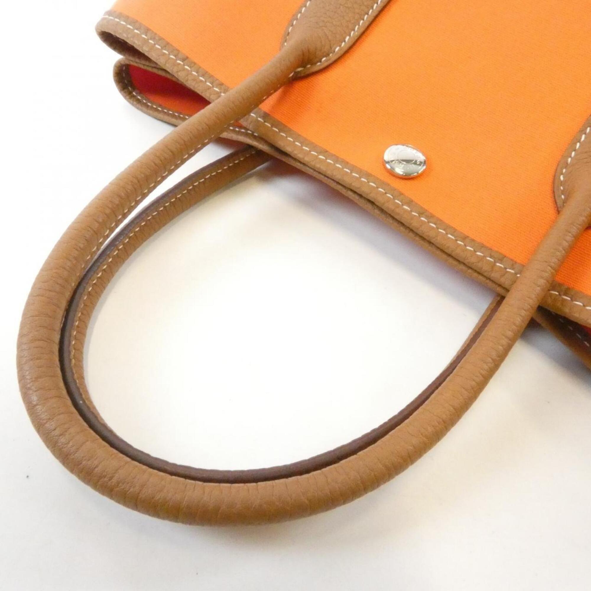 Hermes Feu Gold Orange Toile Officier Negonda Leather Handbag (Pre-Owned)
