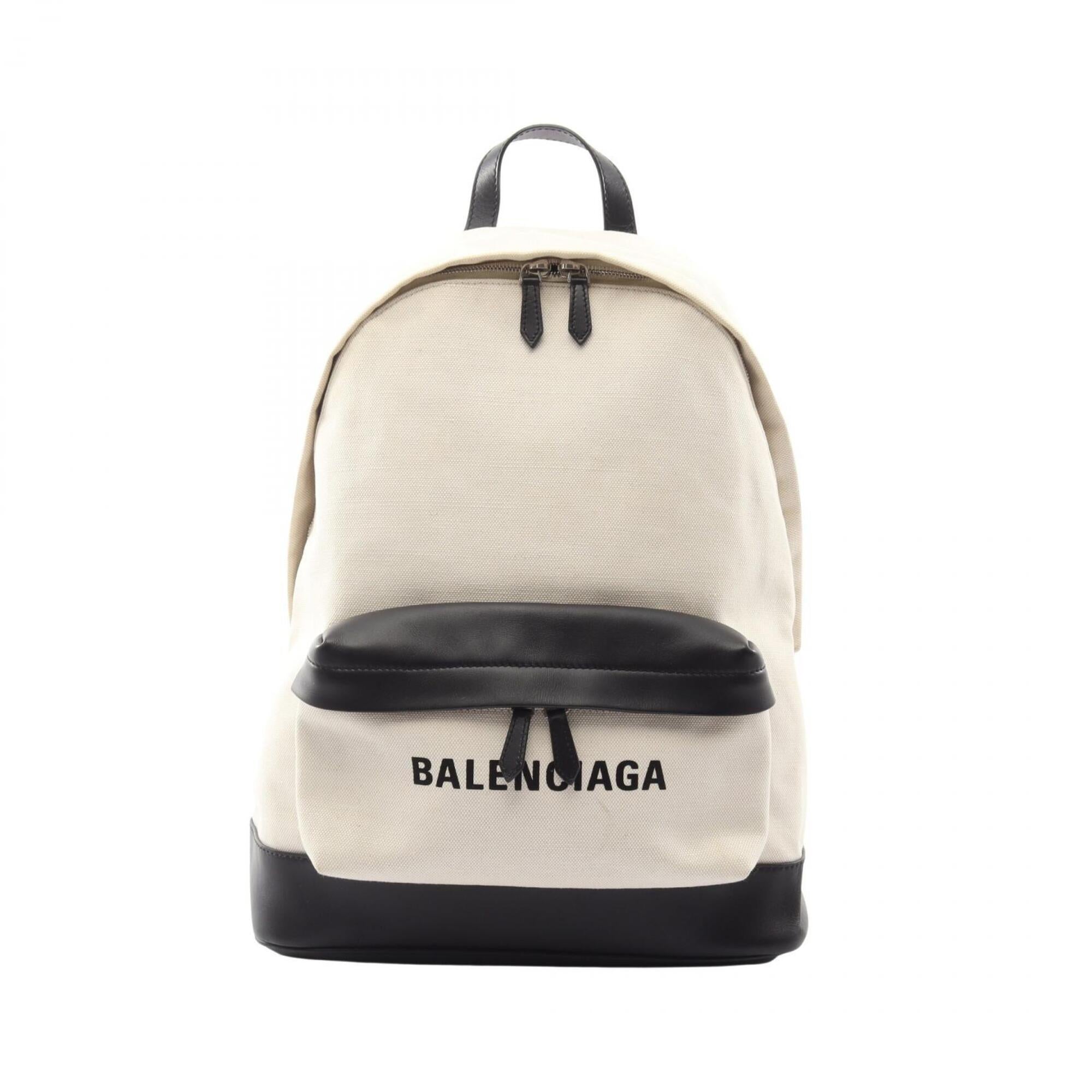 Balenciaga Black Ivory Navy Canvas Leather Backpack (Pre-Owned)