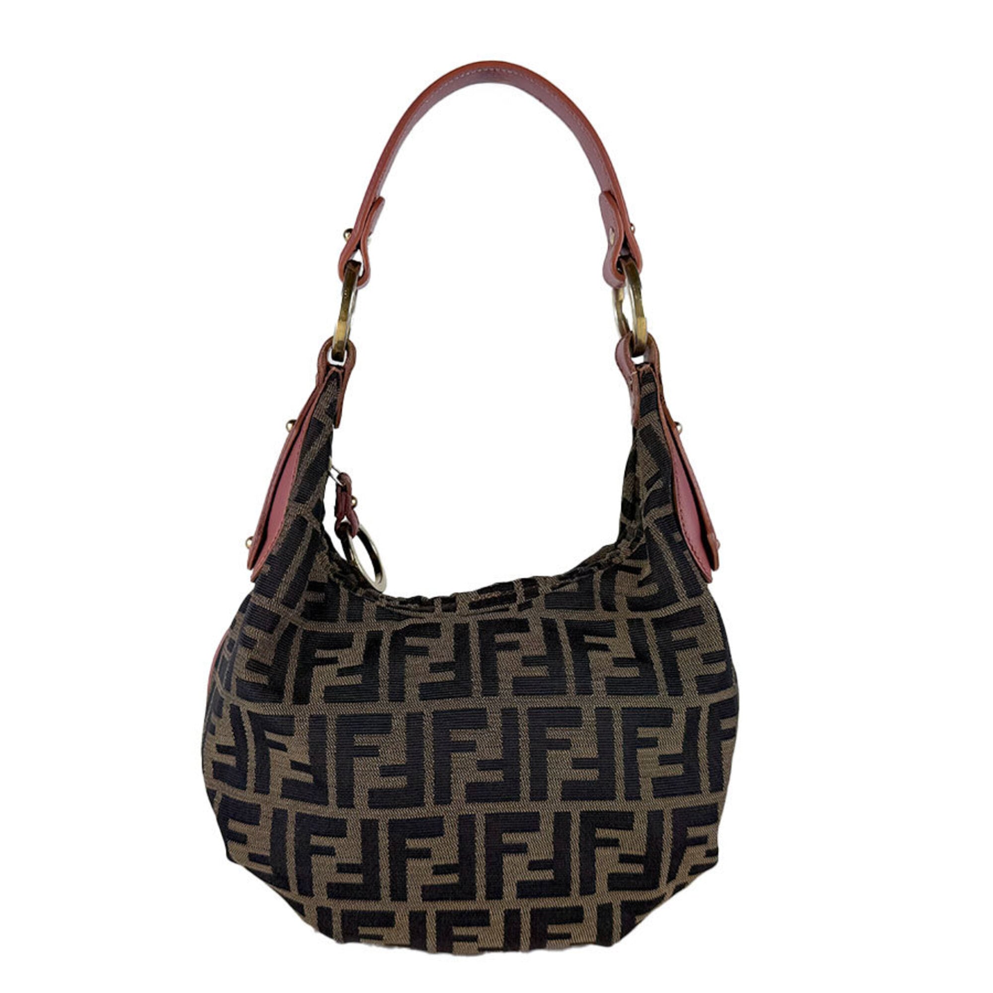 Fendi Brown Pink Nylon Canvas Leather Handbag (Pre-Owned)