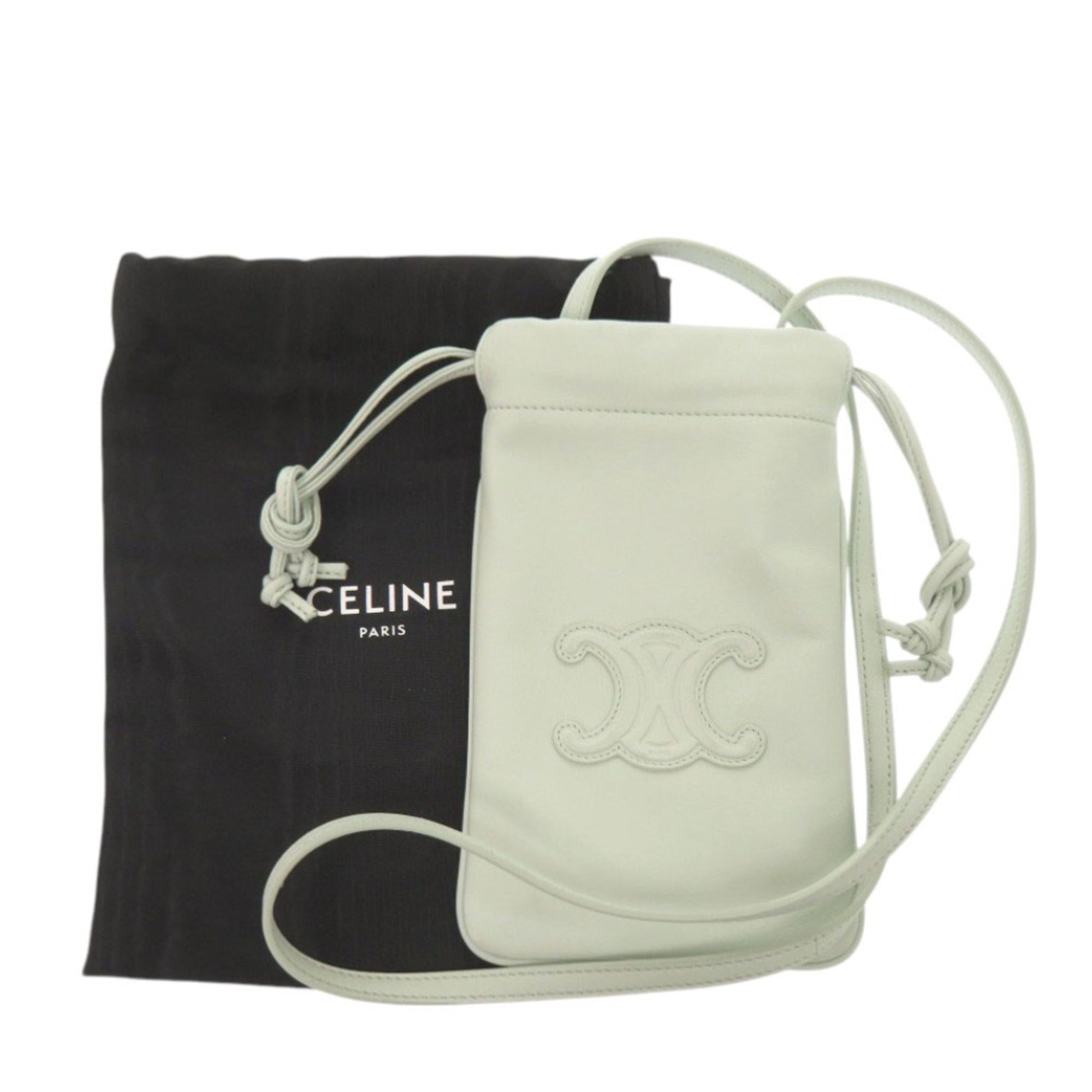 Celine Light Green Leather Pouch Shoulder Bag (Pre-Owned)