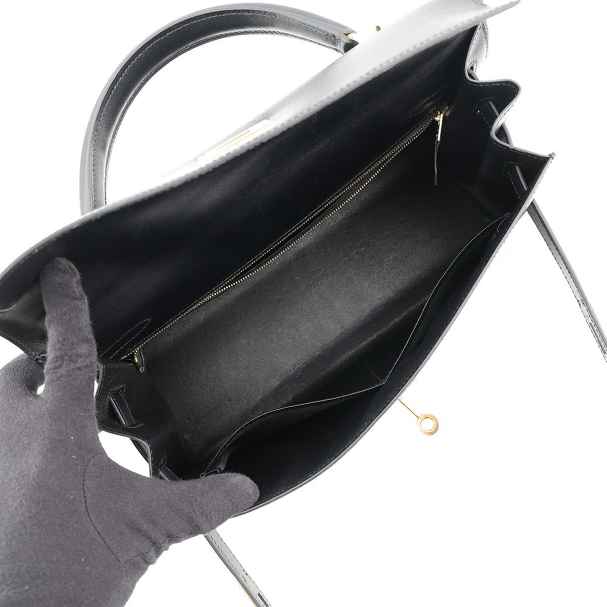 Hermes Kelly Black Box Calf Leather Handbag (Pre-Owned)