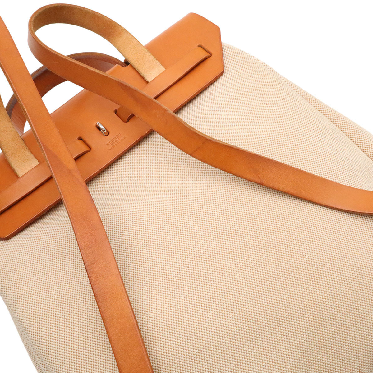 Hermes Her Bag Light Brown Natural Toile H Leather Backpack (Pre-Owned)