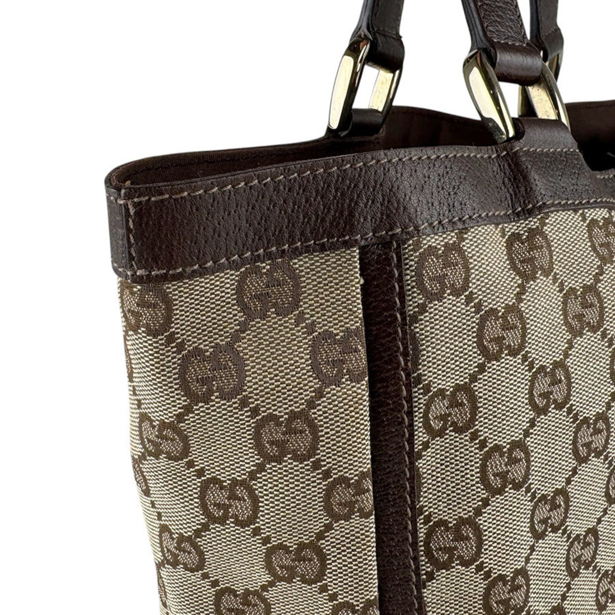 Gucci Brown Brown Gg Gg Canvas Leather Handbag (Pre-Owned)