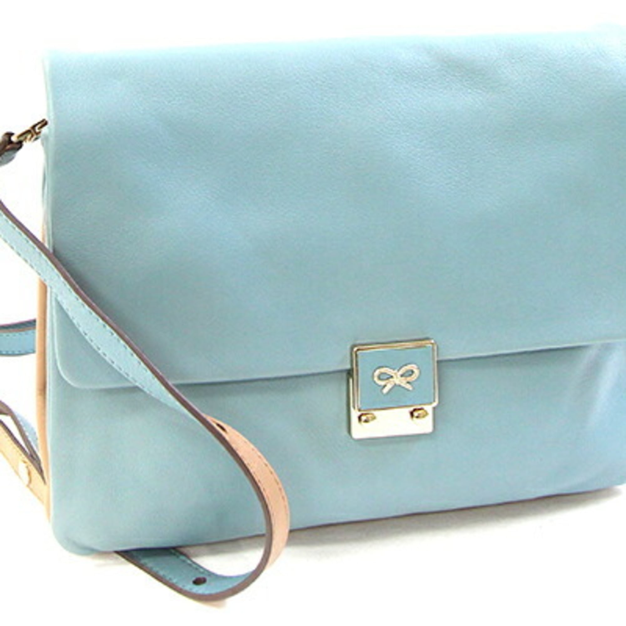 Anya Hindmarch Beige Light Blue Leather Pochette Shoulder Bag (Pre-Owned)