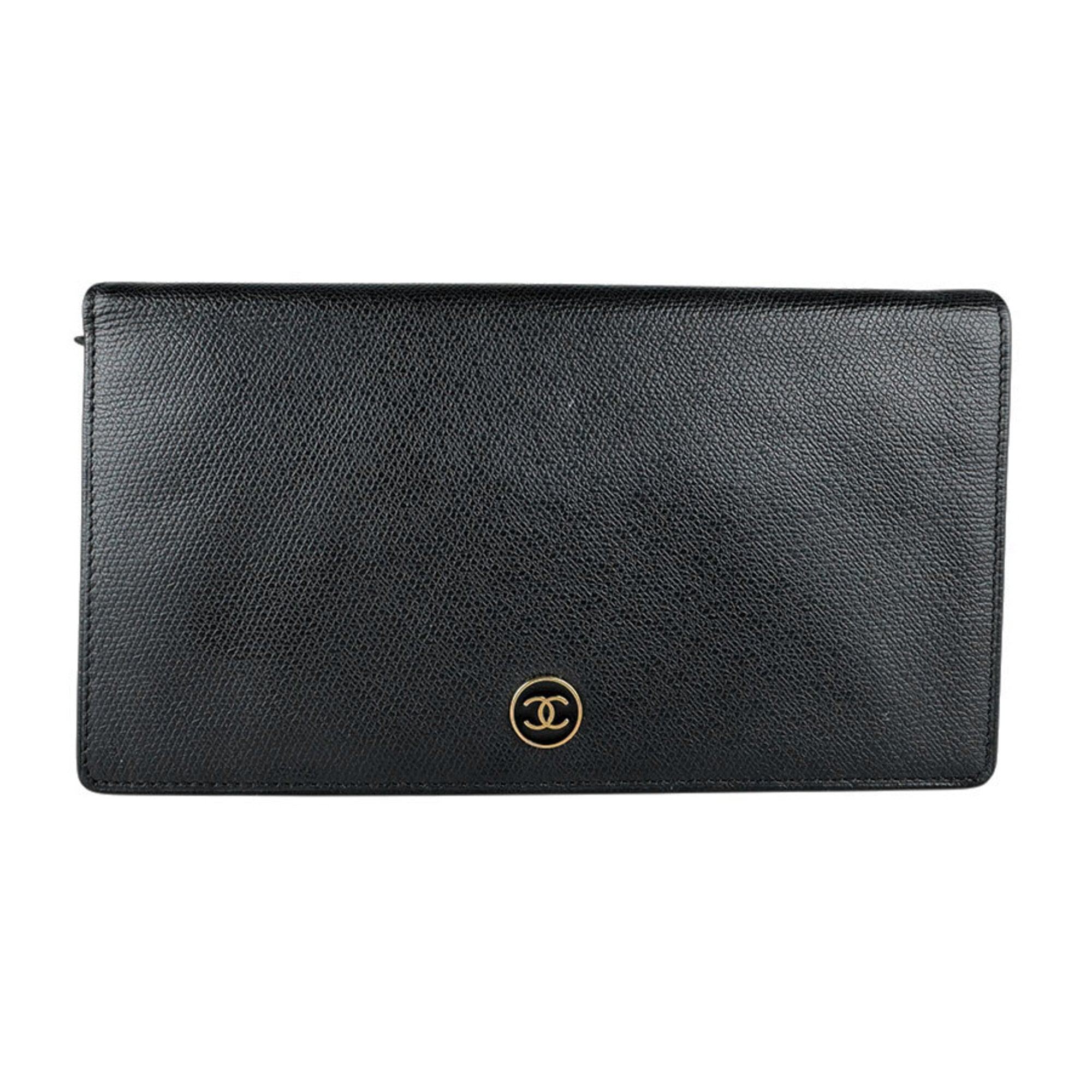 Chanel Black Leather Long Wallet (Bi-Fold) (Pre-Owned)
