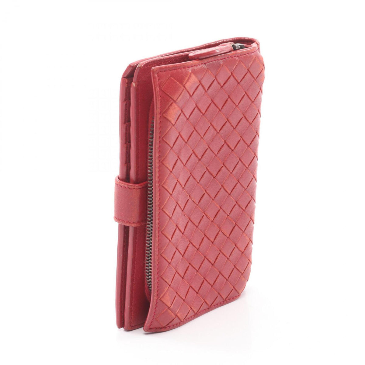 Bottega Veneta Red Color Intrecciato Wallet (Bi-Fold) (Pre-Owned)