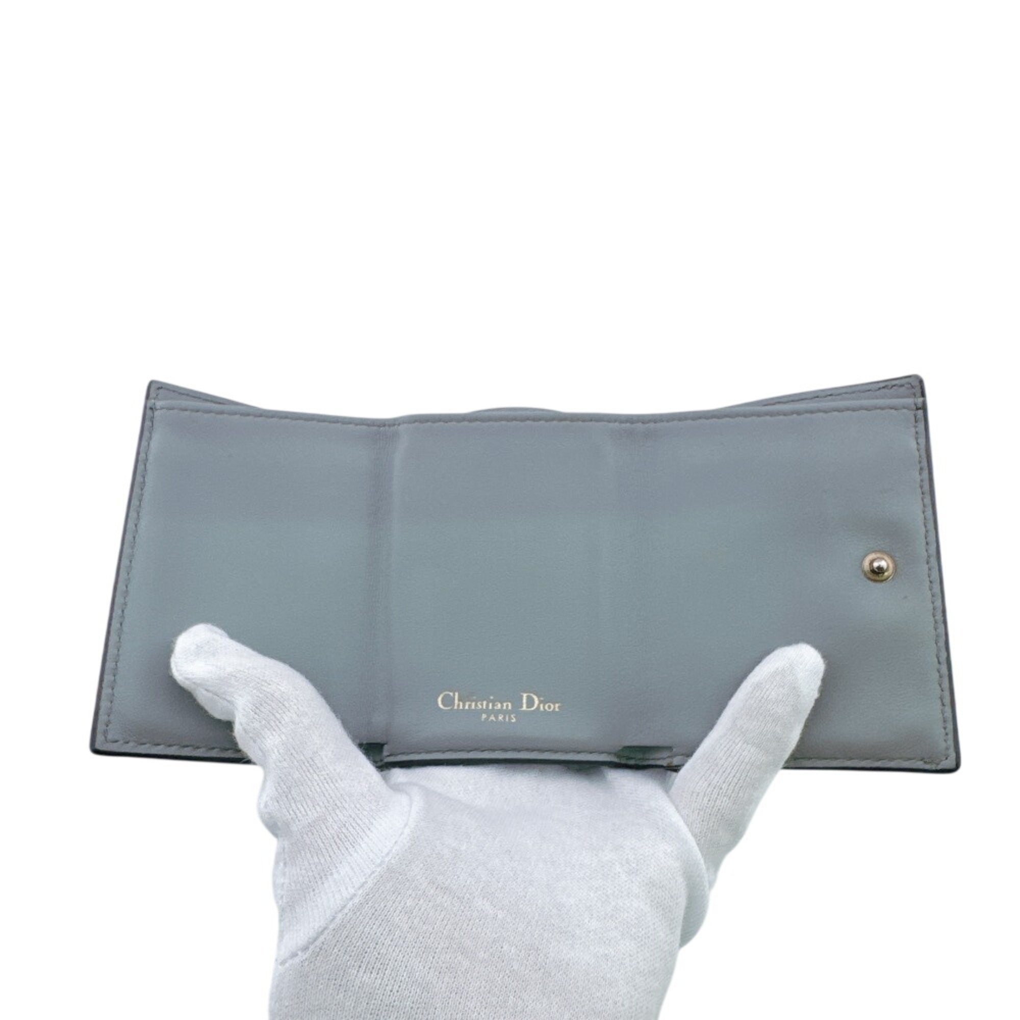 Christian Dior Gray Leather Wallet (Tri-Fold) (Pre-Owned)