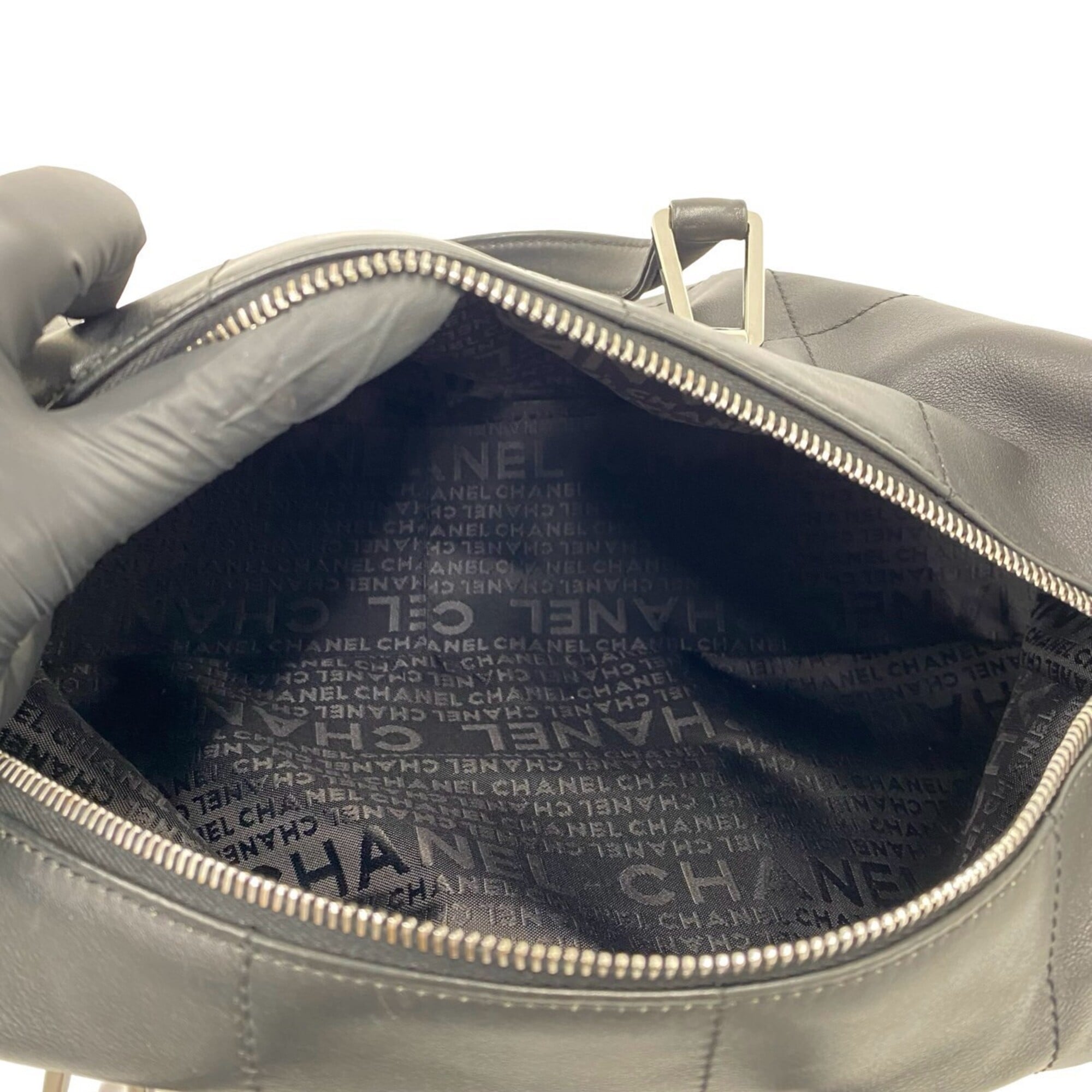 Chanel Black Leather Boston Bag Handbag (Pre-Owned)