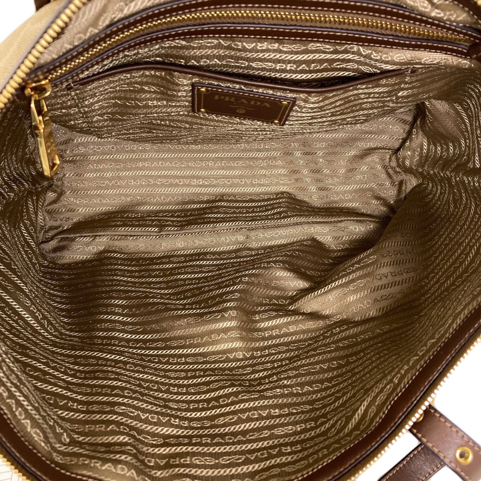 Prada Brown Canvas Leather Tote Bag (Pre-Owned)