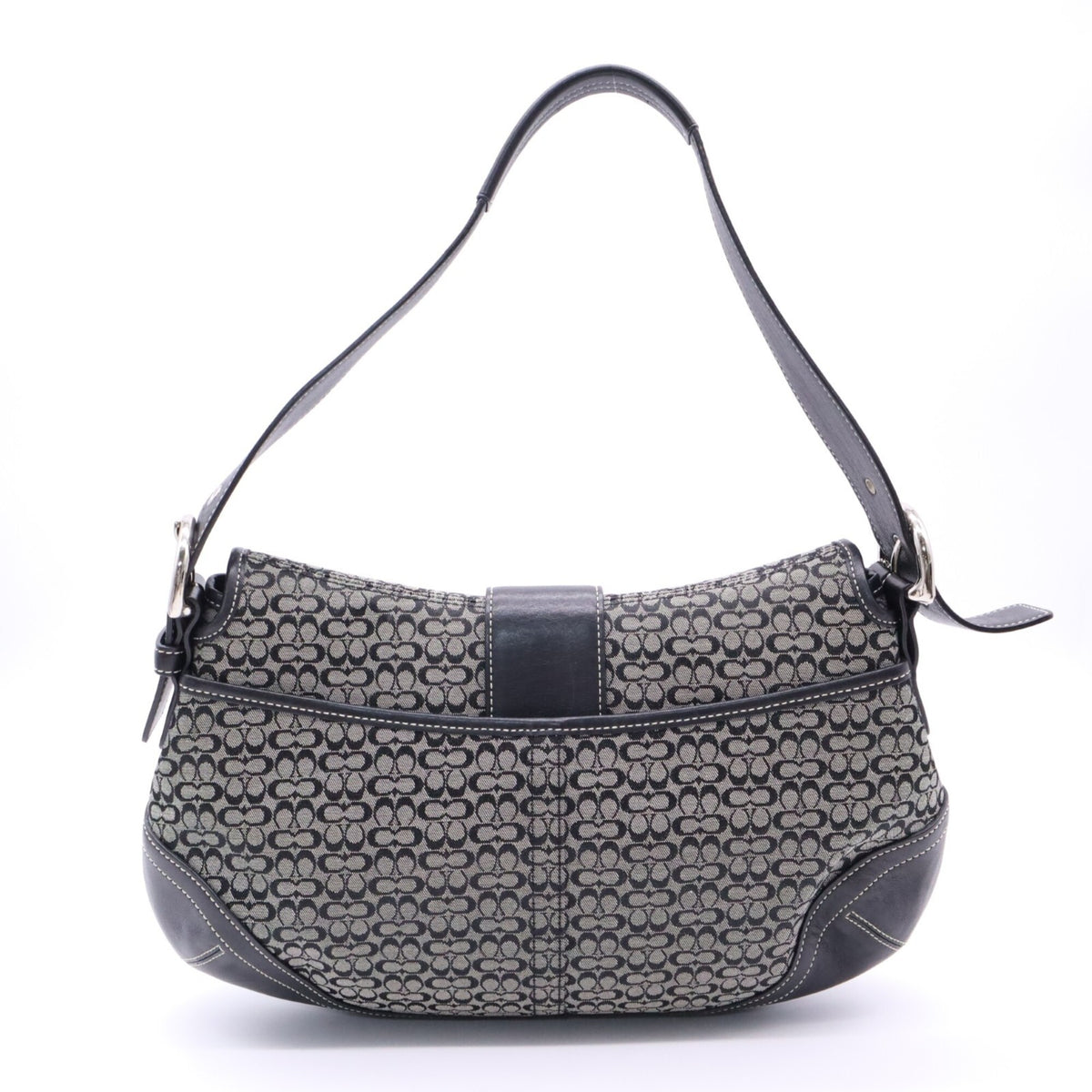 Coach Gray Navy Signature Line Handbag Shoulder Bag (Pre-Owned)