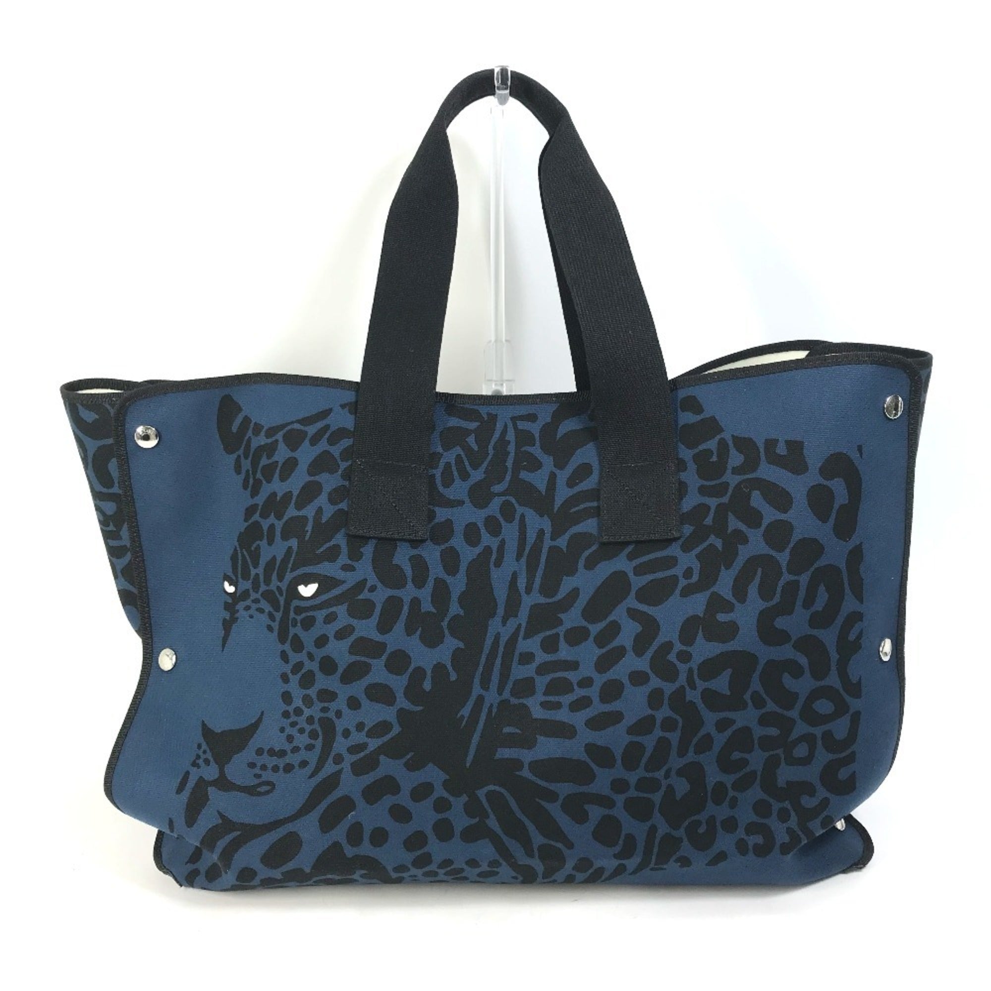 Hermes Black Navy Canvas Beach Bag Shoulder Bag Tote Bag (Pre-Owned)