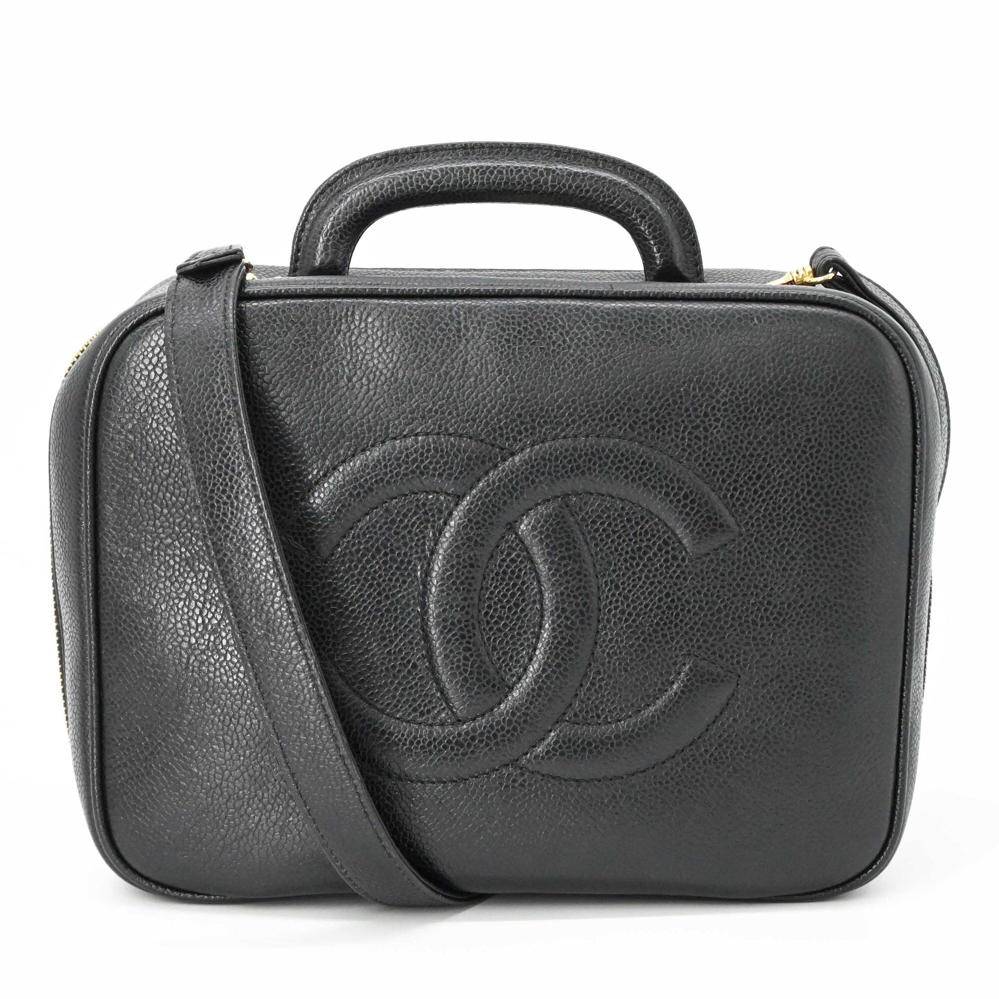 Chanel Black Leather Handbag Vanity Bag (Pre-Owned)
