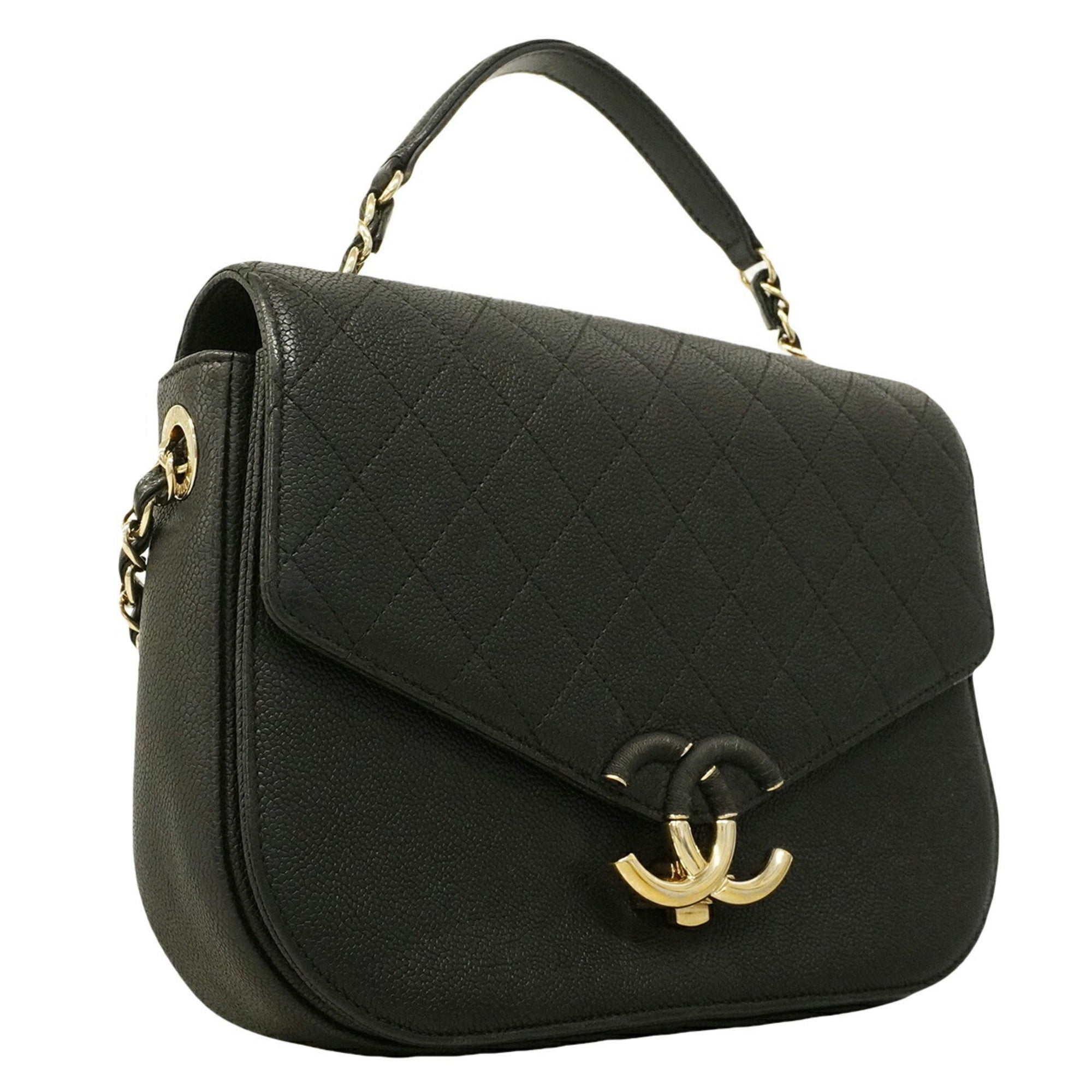 Chanel Black Grained Calfskin Handbag (Pre-Owned)