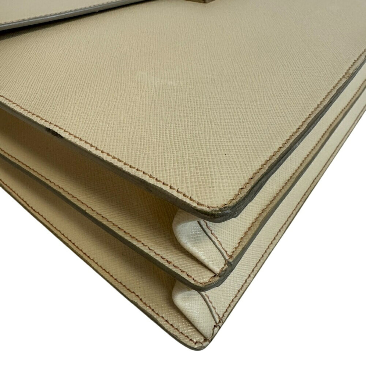 Prada Light Beige White Leather Briefcase (Pre-Owned)