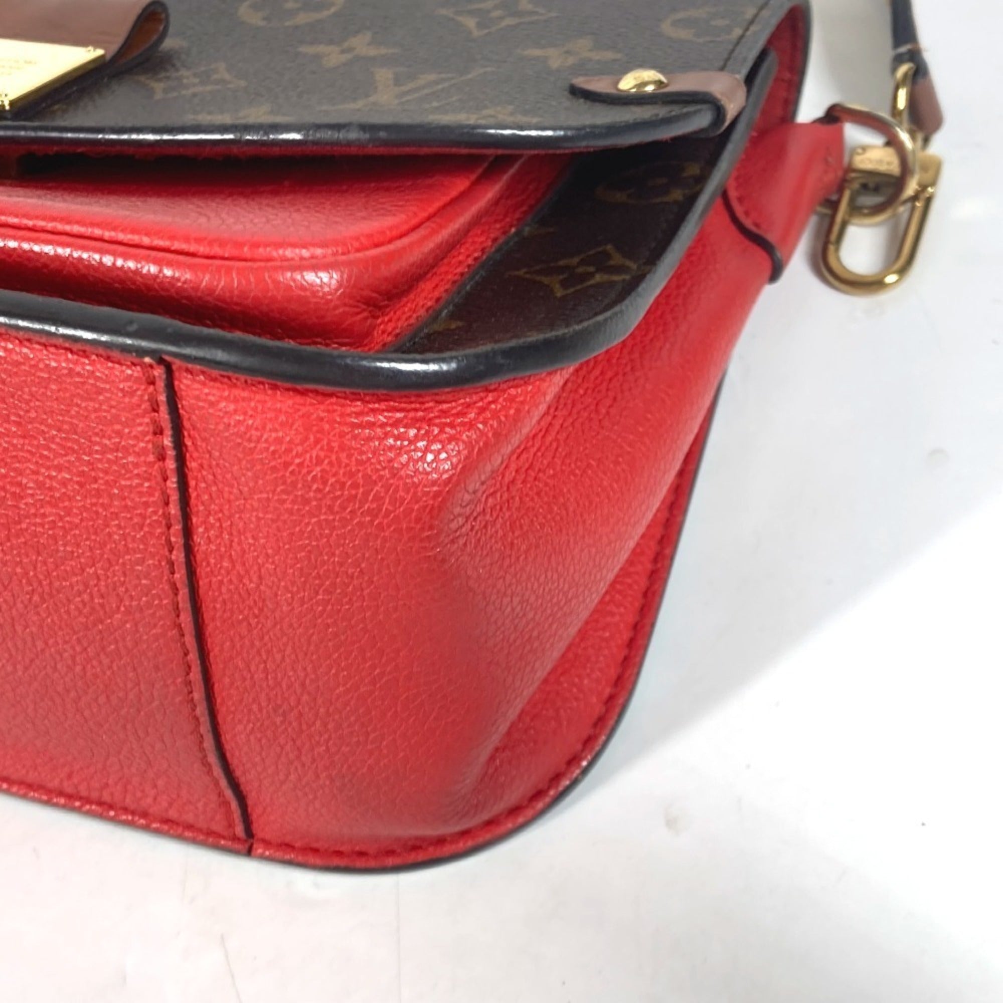 Louis Vuitton Brown Red Color Monogram Handbag Shoulder Bag Tote Bag (Pre-Owned)