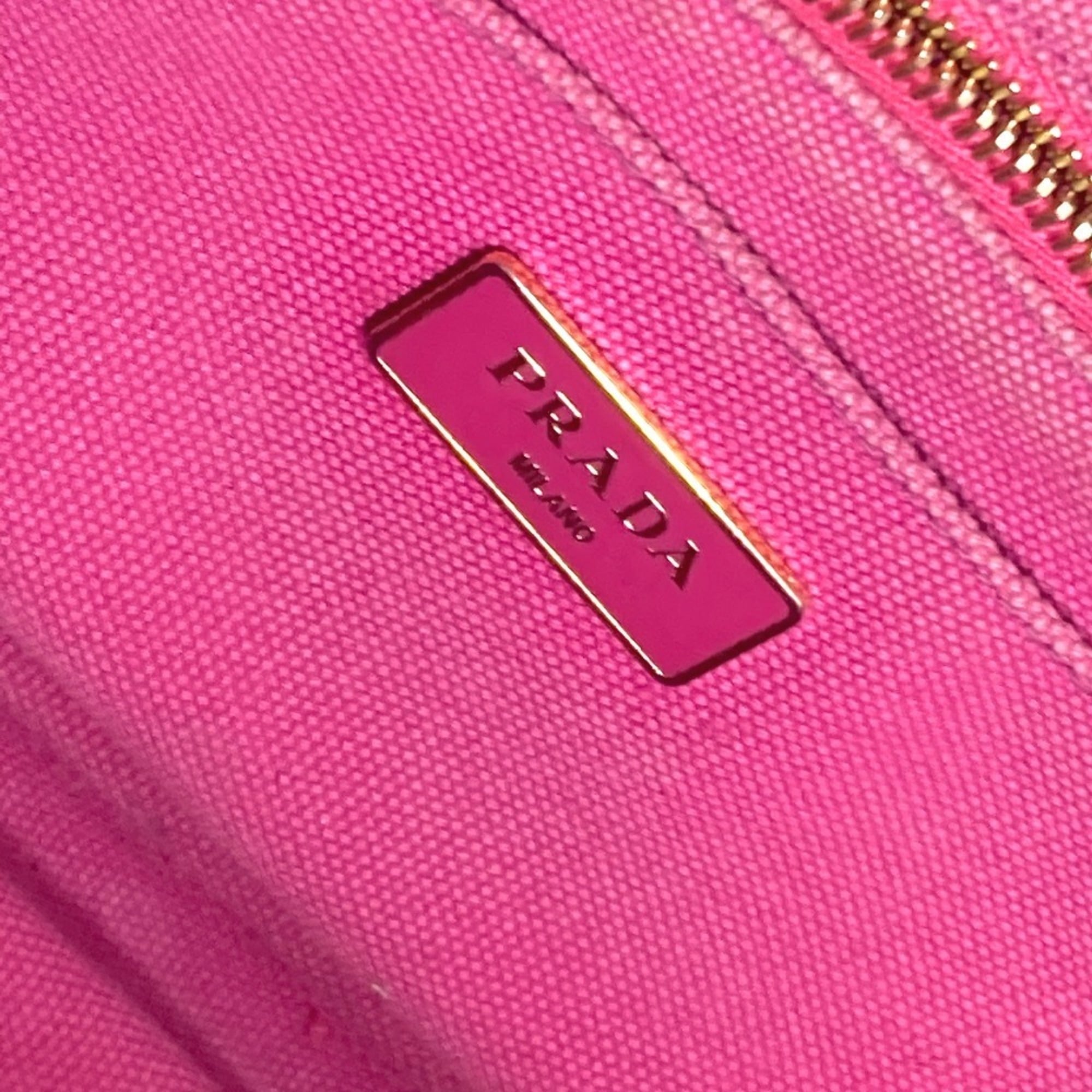 Prada Pink White Canvas Handbag Tote Bag (Pre-Owned)