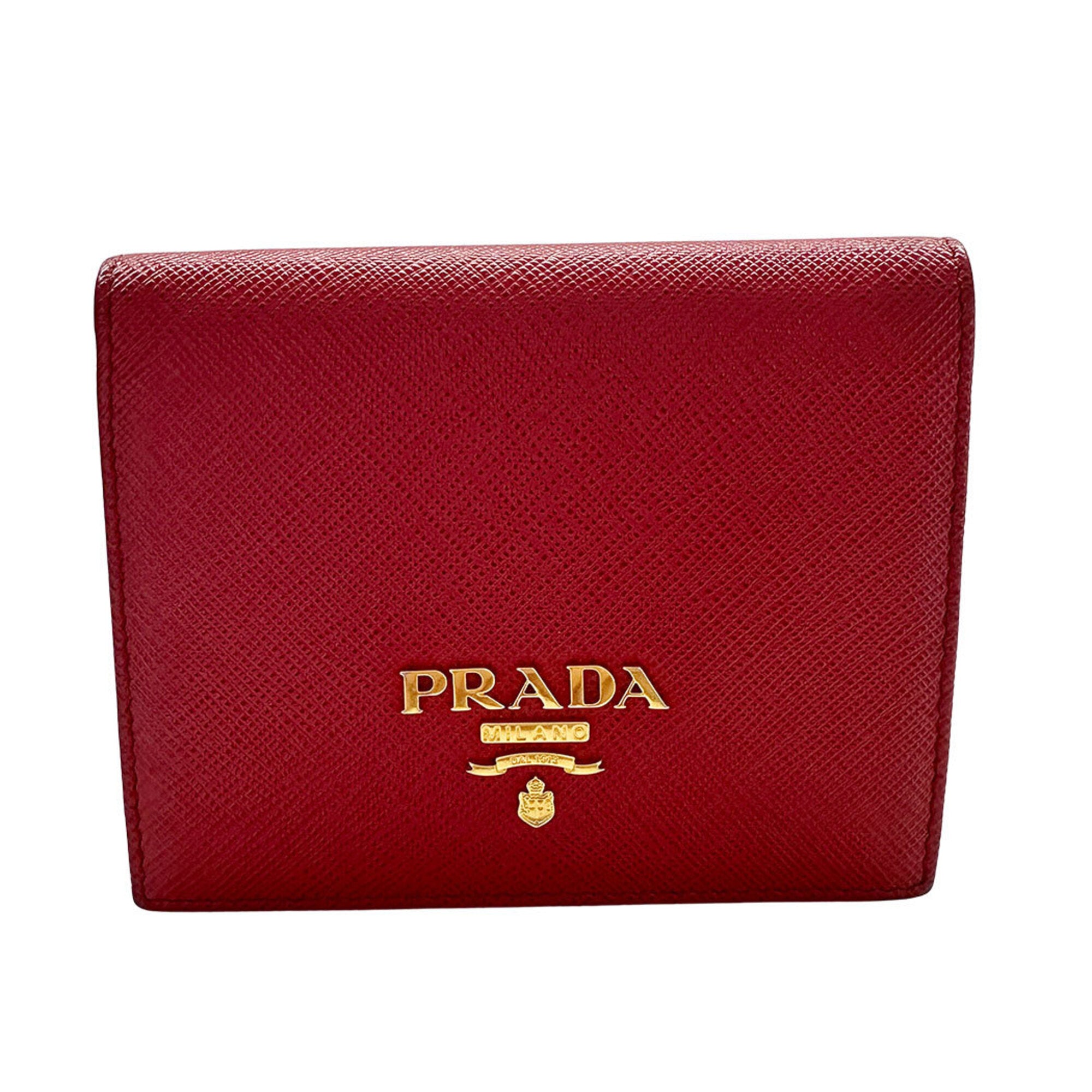 Prada Red Color Saffiano Wallet (Bi-Fold) (Pre-Owned)